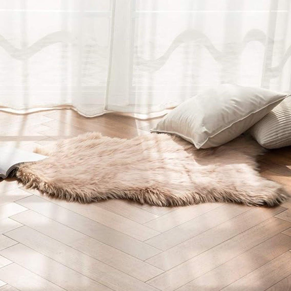 Hellbraune Flauschig 90*60cm, Unregelmäßig Langflor-Teppich Teppich Matte FELIXLEO Farbe Sofa