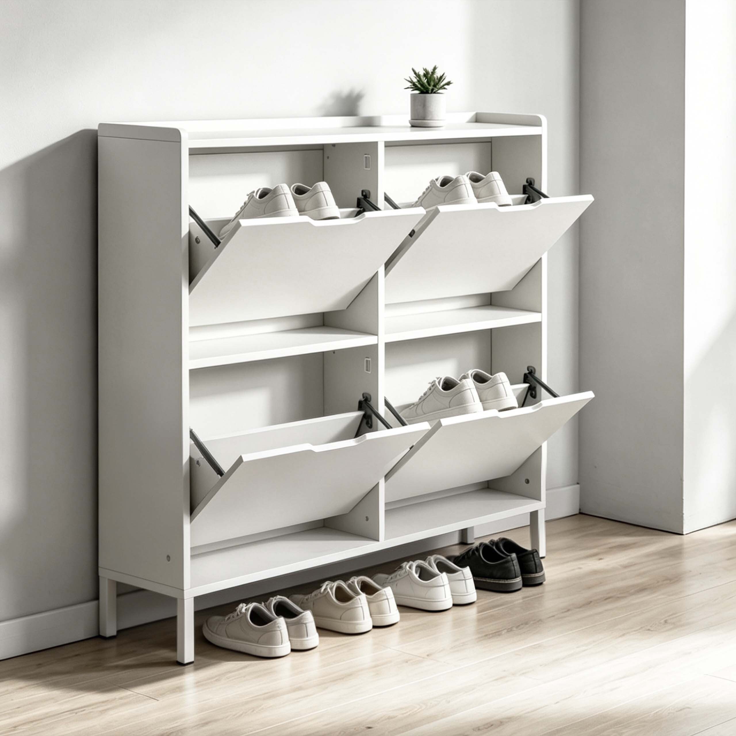 relaxdays Schuhkipper Schmaler Schuhkipper mit 4 Fächern, weiß