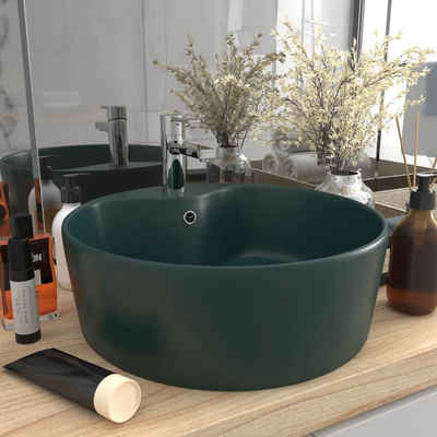 vidaXL Waschbecken Luxus-Waschbecken mit Überlauf Matt Dunkelgrün 36x13 cm Keramik