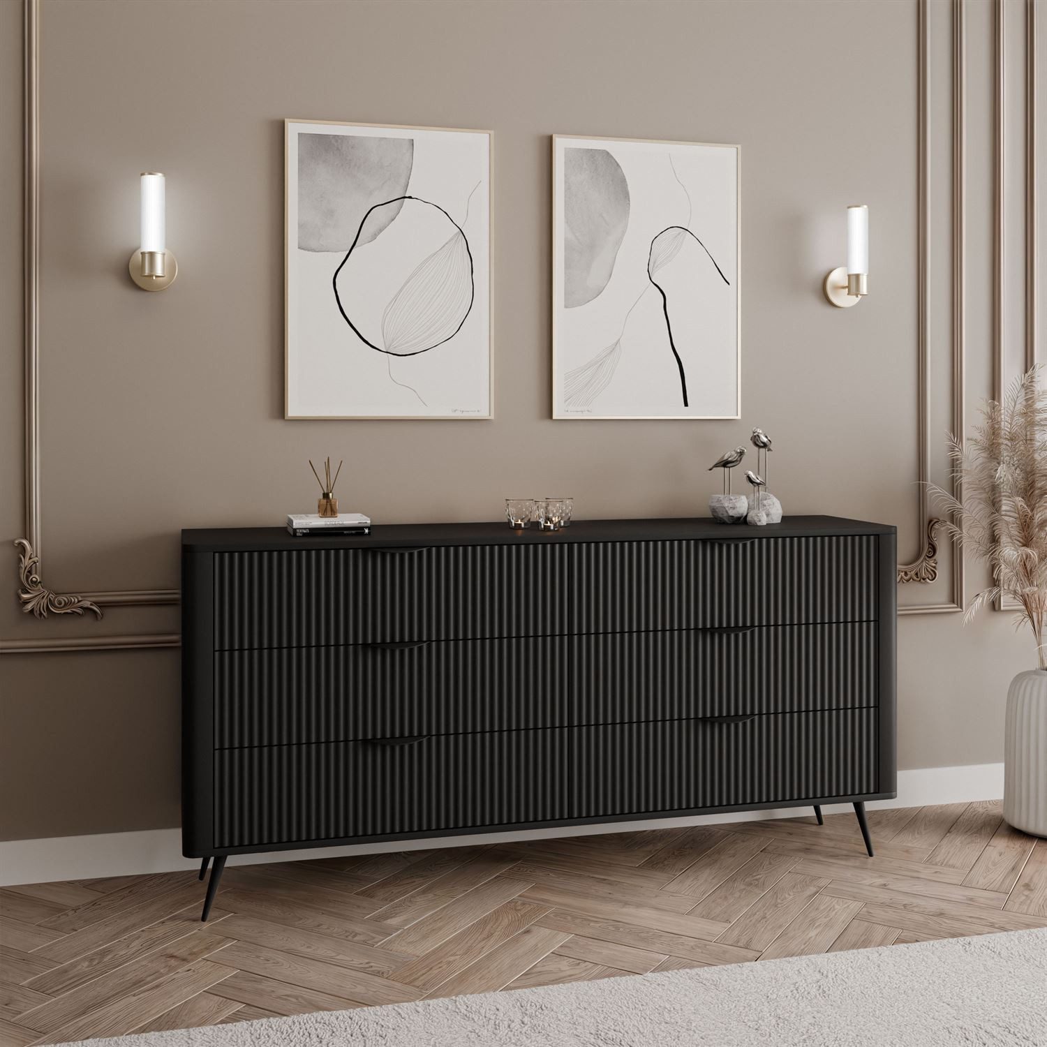 Lookway Kommode SCARLETT 6S mit Schubladen und Metallgriffe, Breite: 163 cm