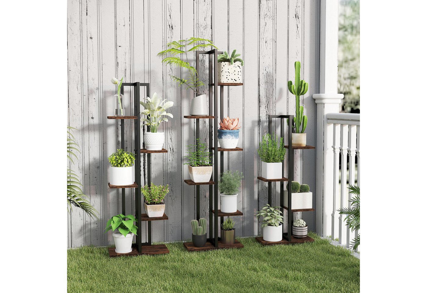 Thumbnail - COSTWAY Blumenständer (3 St), 4+5+6 Etagen Pflanzenständer Set Holz & Metall