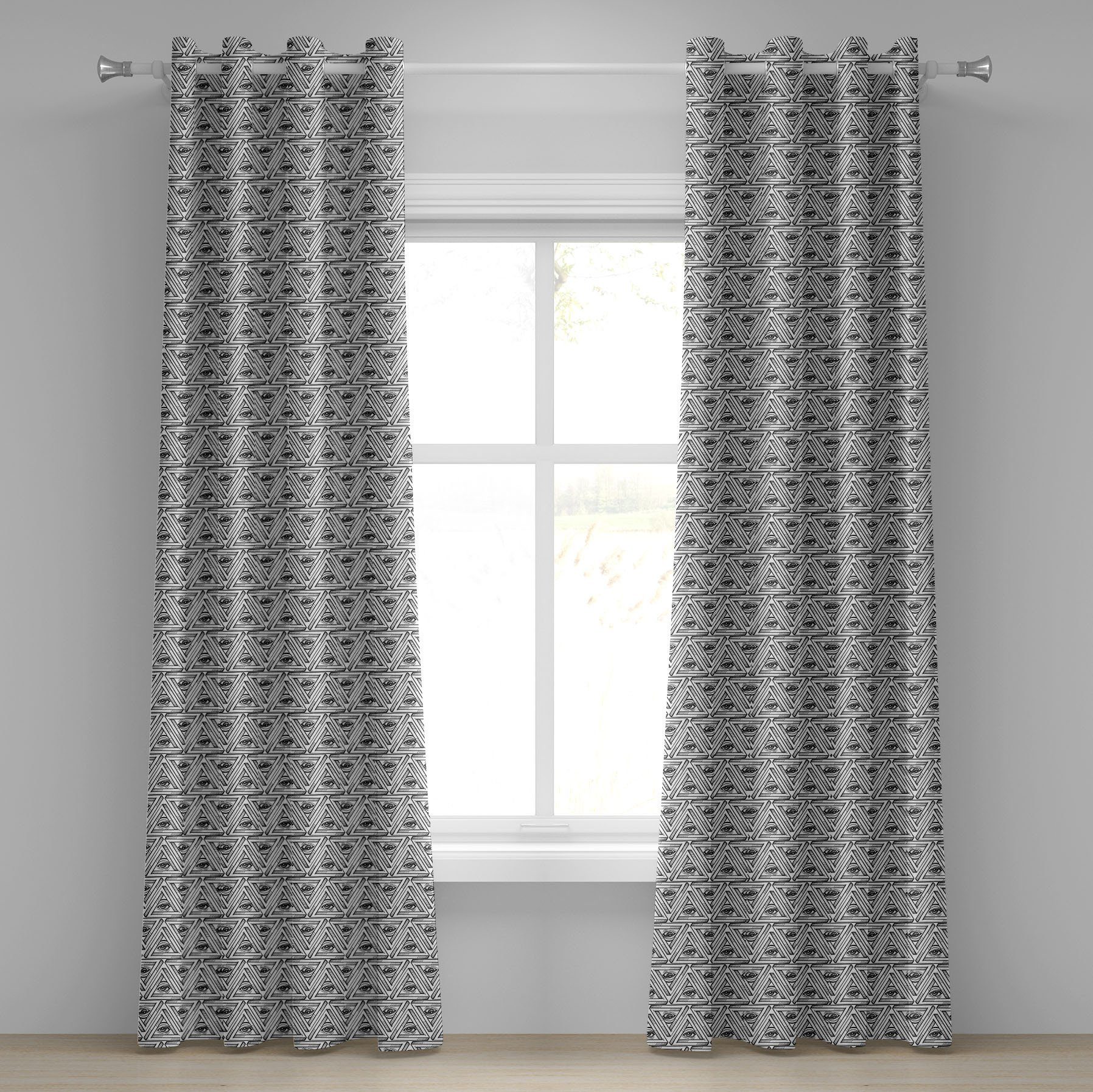 Gardine Dekorative 2-Panel-Fenstervorhänge für Schlafzimmer Wohnzimmer, Abakuhaus, Auge Alles sehende Auge Pyramidale