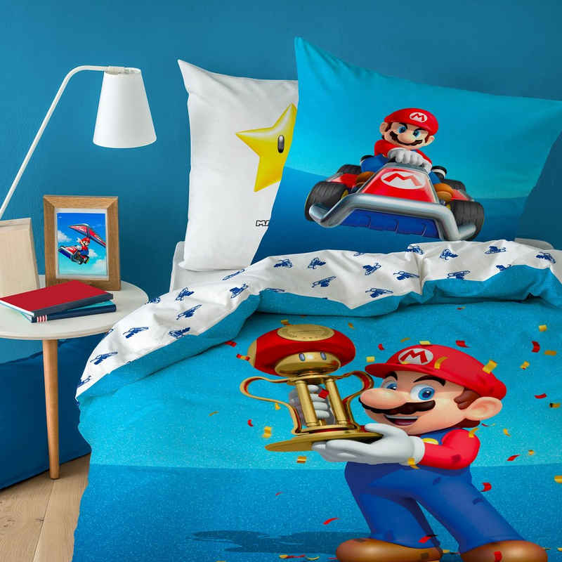 Kinderbettwäsche »Bettwäsche Nintendo Mario Kart 135 x 200cm 100% Baumwolle«, CTI
