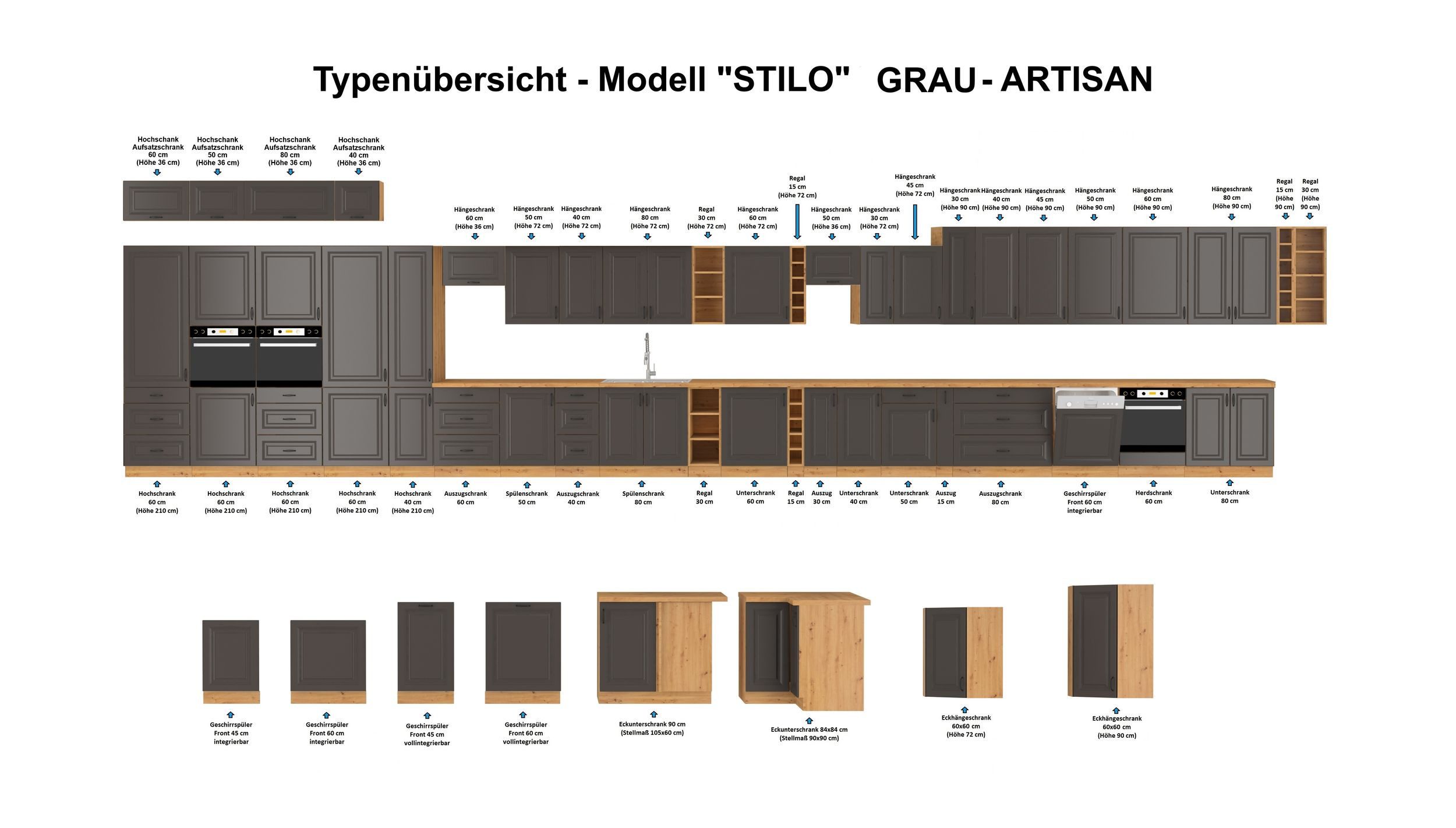 Küchen-Preisbombe Küchenzeile Stilo Grau 150 cm Küchenzeile Küchenblock Einbauküche Singleküche
