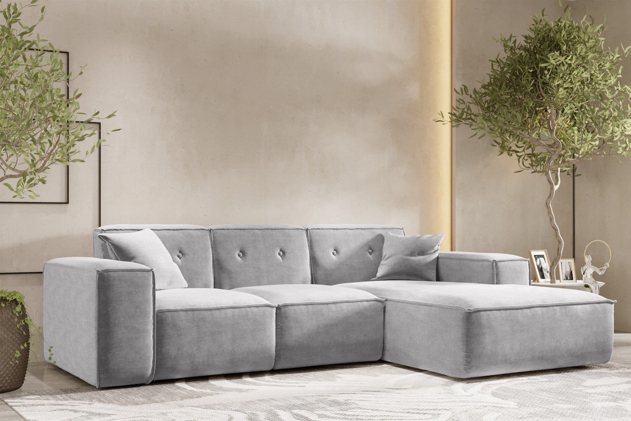 in 2 Rundumbezug Links Designersofa Ecksofa CESINA Möbel Stoff, oder Fun Zierkissen, inkl. Rechts mane