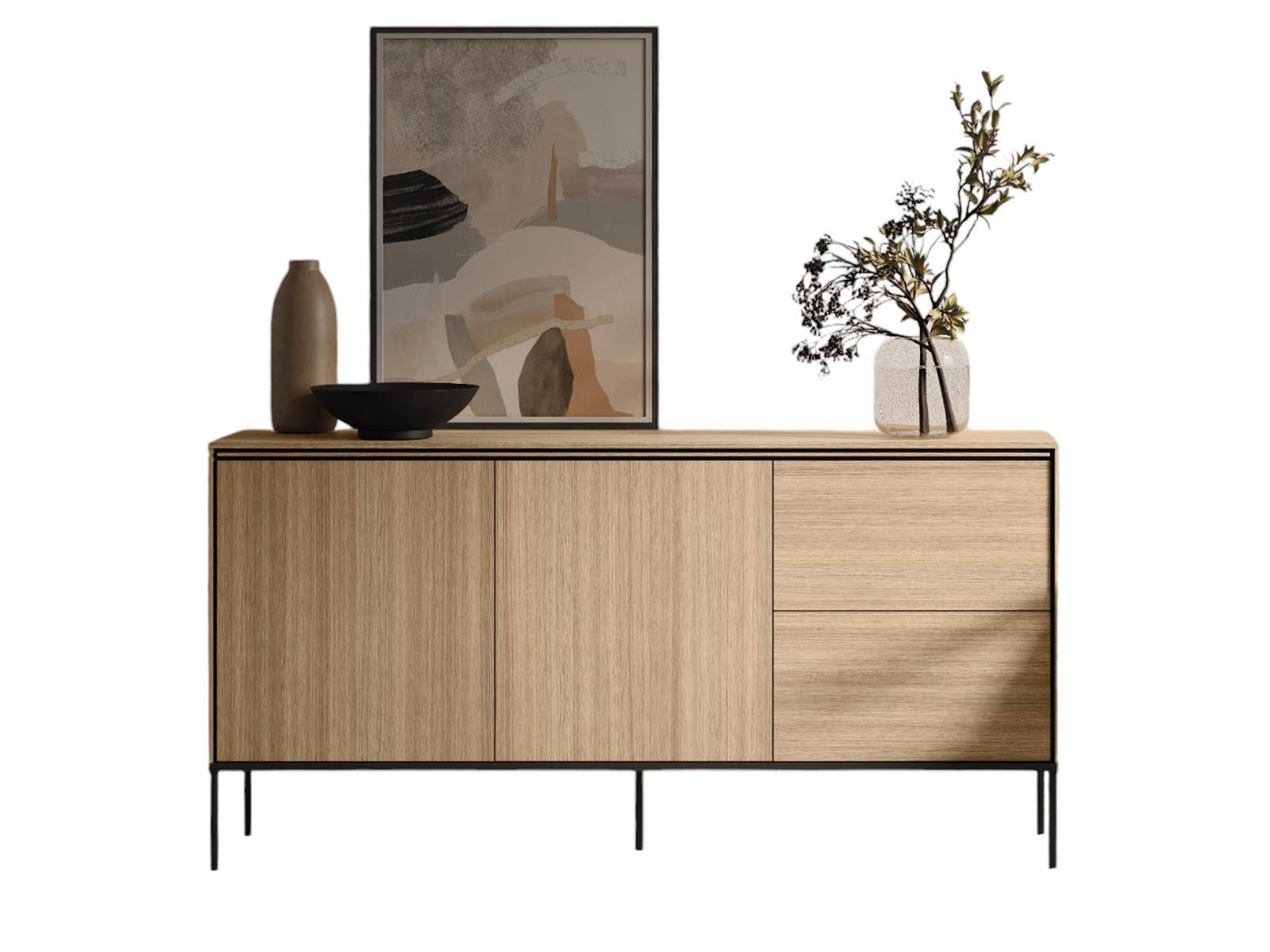 Schubkastenkommode mit 2 Schubladen und 2 Türen, Breite: 167 cm BUDI