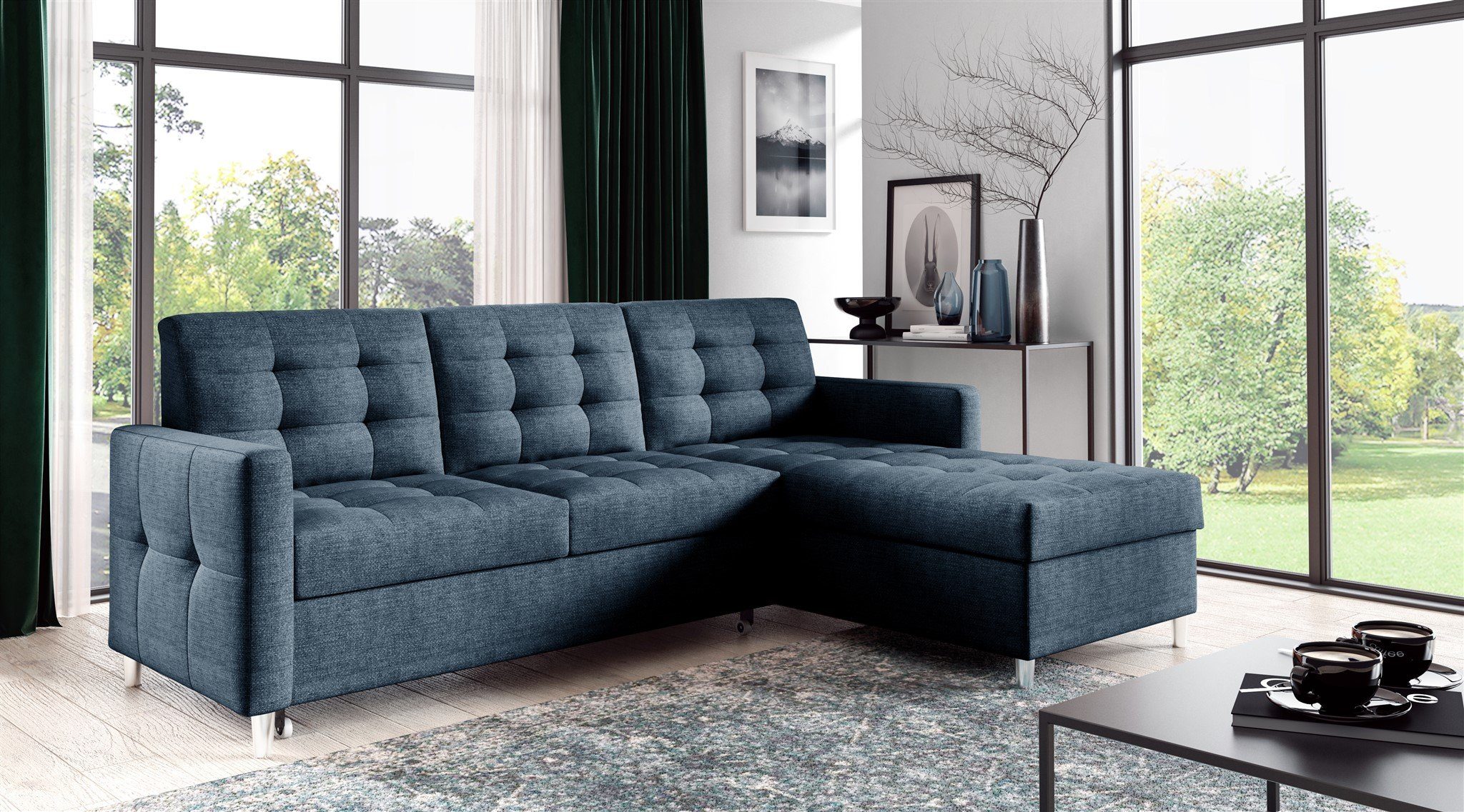 Fun Möbel Ecksofa Ecksofa Sofa NURI mit Ottomane in Stoff Luis, inkl. Schlaffunktion, Rundumbezug