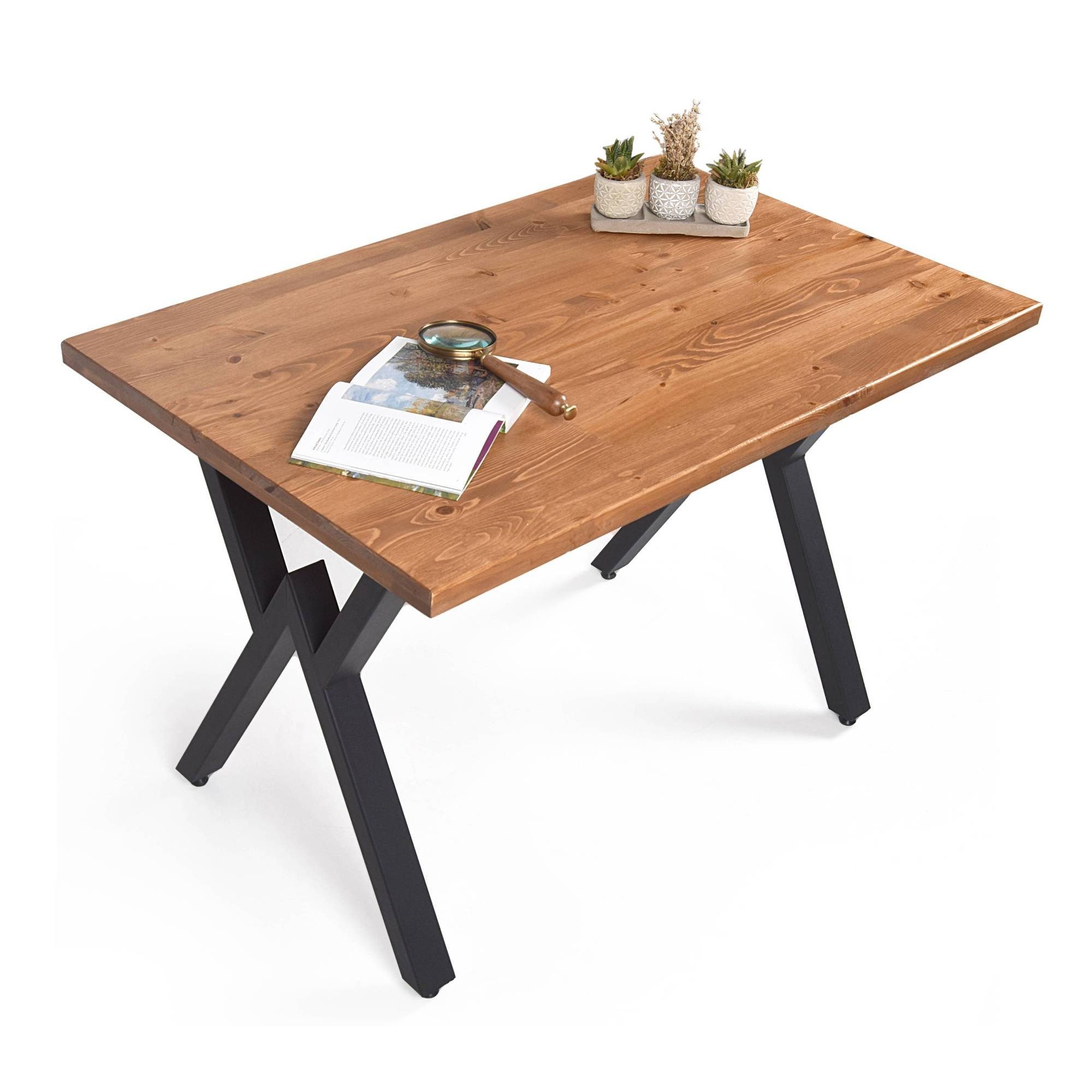 Gozos Esstisch Huesca Küchentisch Massivholz - Holztisch 115x75 cm mit Metallbeinen (1 Tisch, 2 x Tischbeine aus Metall), Massivholz