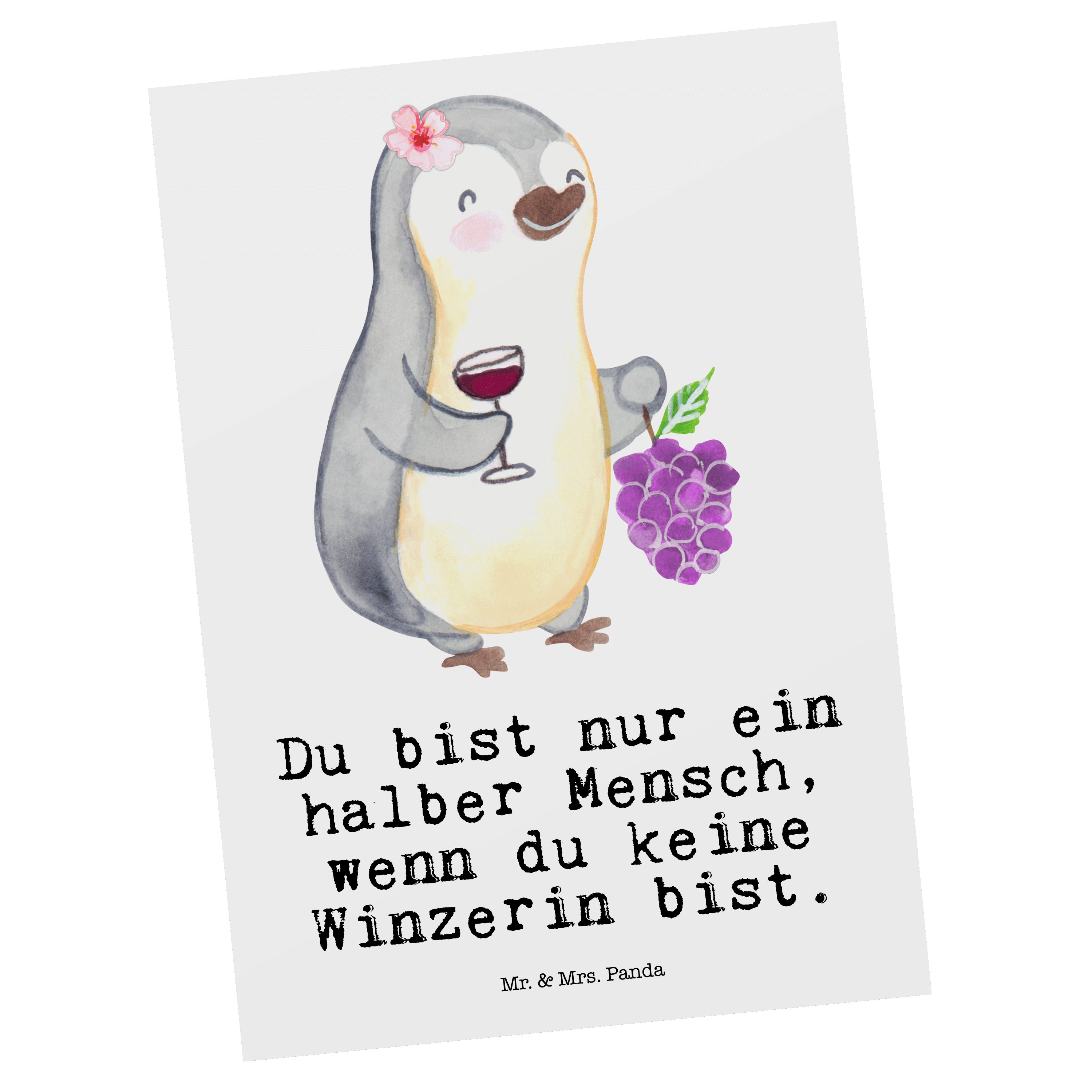 Mr. & Mrs. Panda Postkarte Winzerin mit Herz - Weiß - Geschenk, Einladung, Ansichtskarte, Arbeit