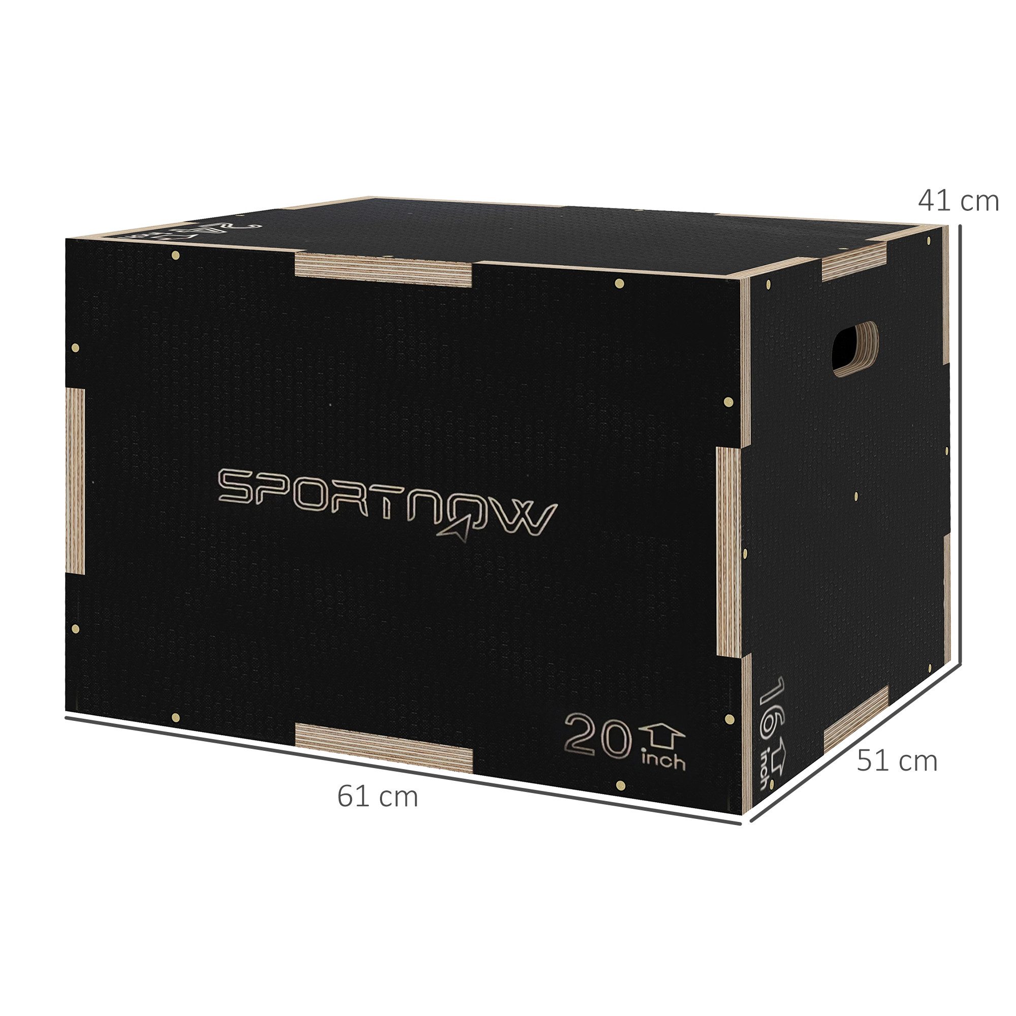 SPORTNOW Plyo-Box Plyometric Plattform mit Griff, Sprungtrainer aus Holz (Sprungbox, 1-St., Sprungkasten), für Zuhause, Fitnessstudio, Schwarz