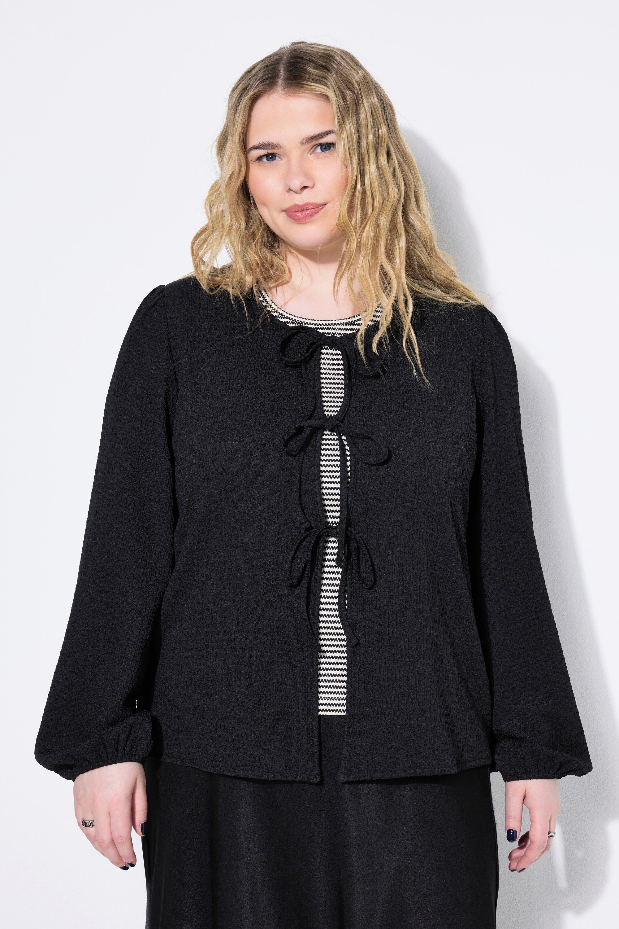 Studio Untold Satinbluse Bluse Schleifen-Verschluss Puffärmel günstig online kaufen