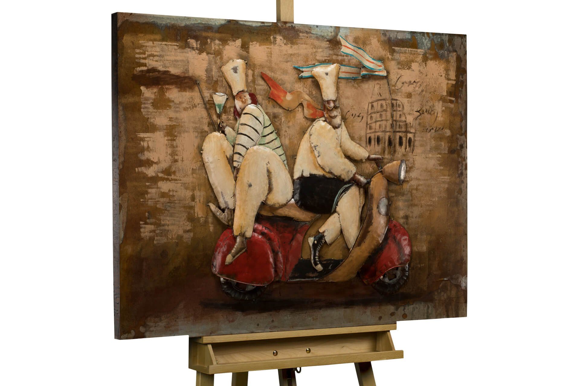 KUNSTLOFT Metallbild Schnell weg 100x70 cm, handgefertiges Wandrelief 3D