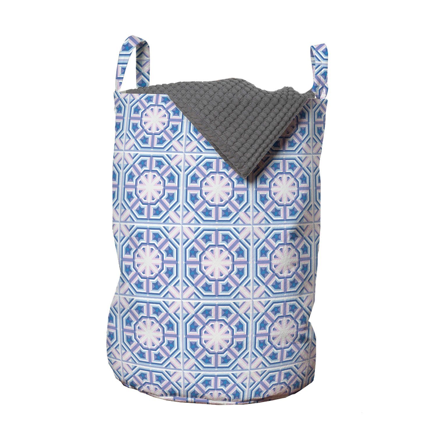 Ethnisch Motiv Wäschekorb mit Polygonal für Kordelzugverschluss Griffen Waschsalons, Wäschesäckchen Abakuhaus Pastell
