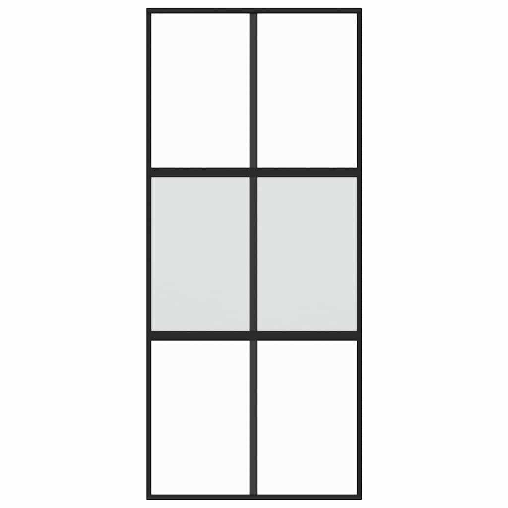 vidaXL Haustür Schiebetür Schwarz 90x205 cm Hartglas und Aluminium (1-St)