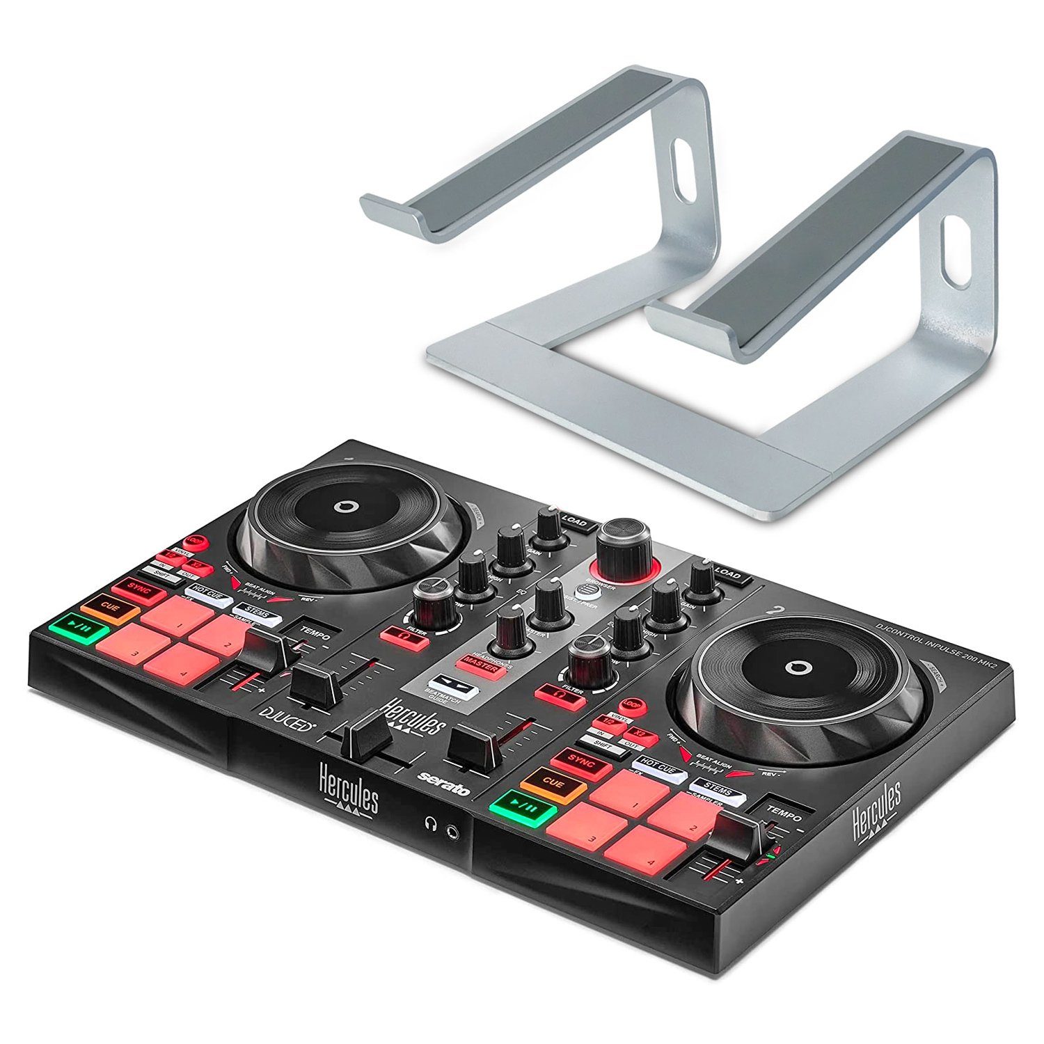 DJ Controller Hercules DJ Inpulse 200 MK2 mit Ständer Silber