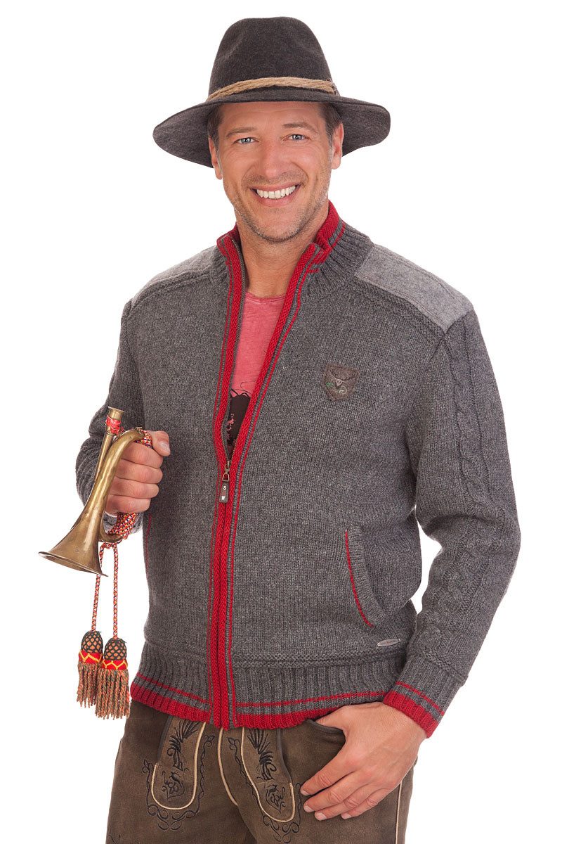 Spieth & Wensky Trachtenstrickjacke Strickjacke Herren - NETZBACH - Meisterschaftsjacke - mittelgrau