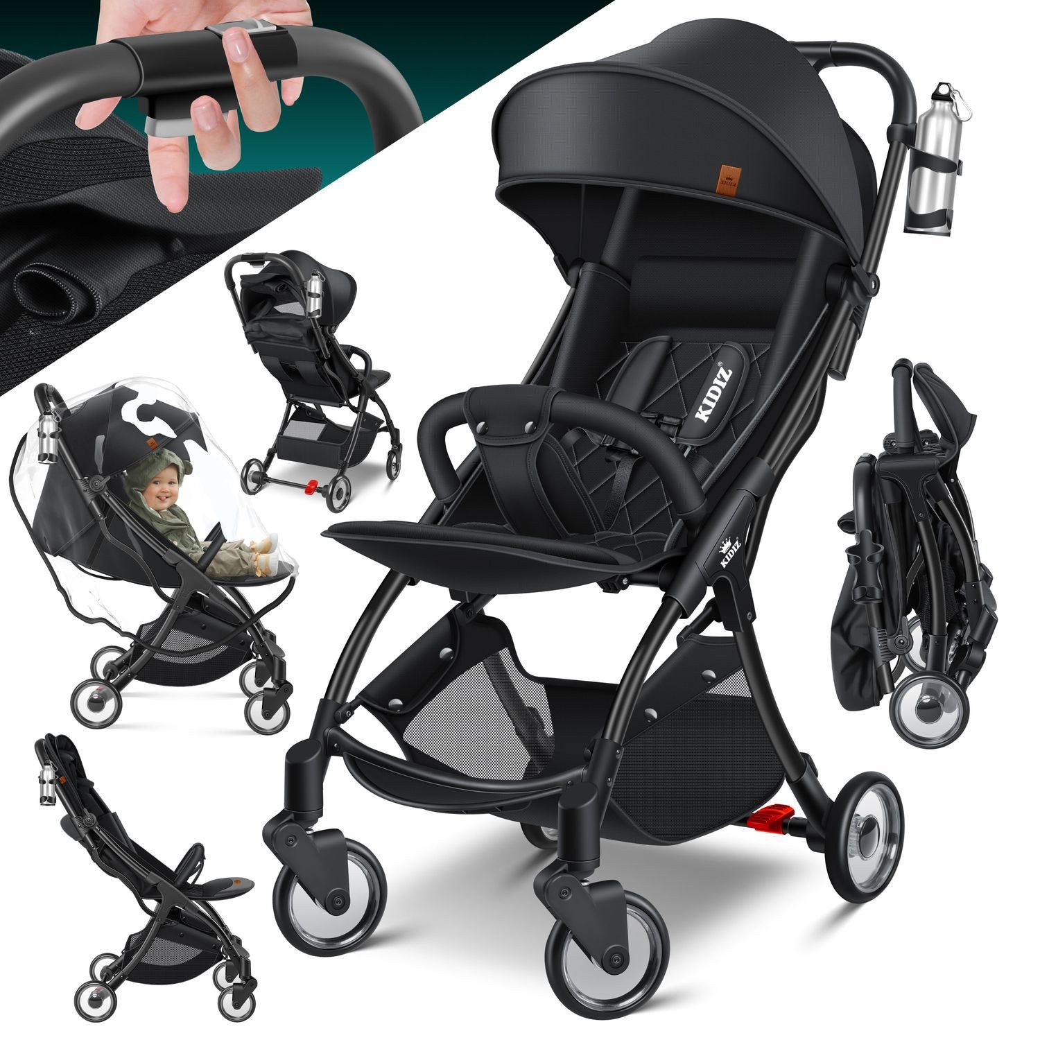 Kombi-Kinderwagen Sportwagen Faltbar, Buggy mit verstellbaren Rückenlehnen & 360° Räder