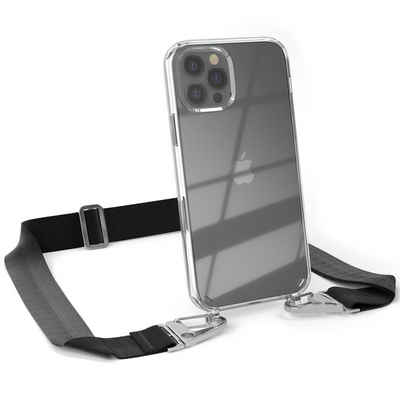 EAZY CASE Handykette Silikon Kette für Apple iPhone 12 iPhone 12 Pro 6,1 Zoll, Schutzhülle zum Umhängen Handyhülle mit Umhängeband Schwarz Silber