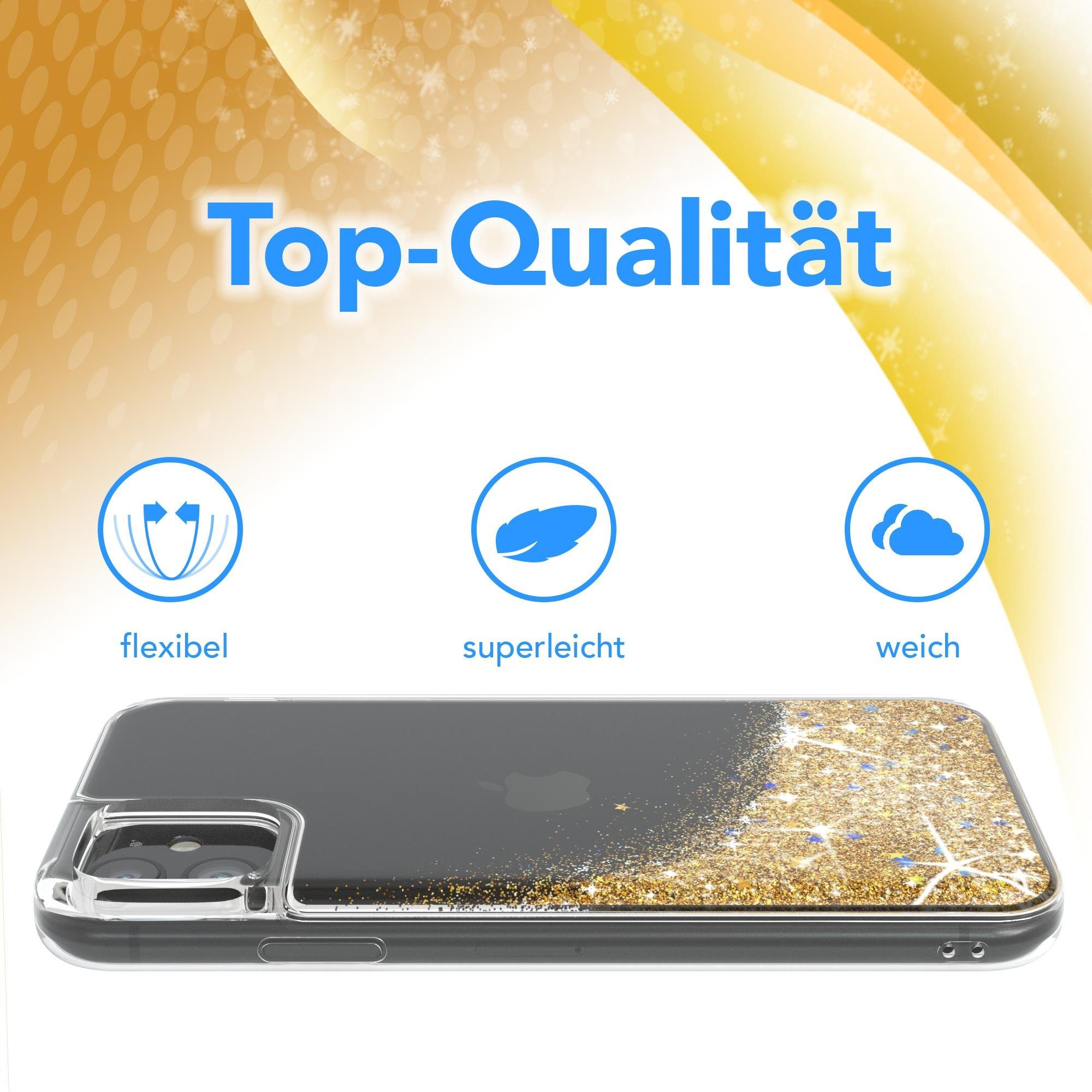 EAZY CASE Handyhülle Liquid Glittery Case für Apple iPhone 11 6,1 Zoll, Durchsichtig Back Case Handy Softcase Silikonhülle Glitzer Cover Gold