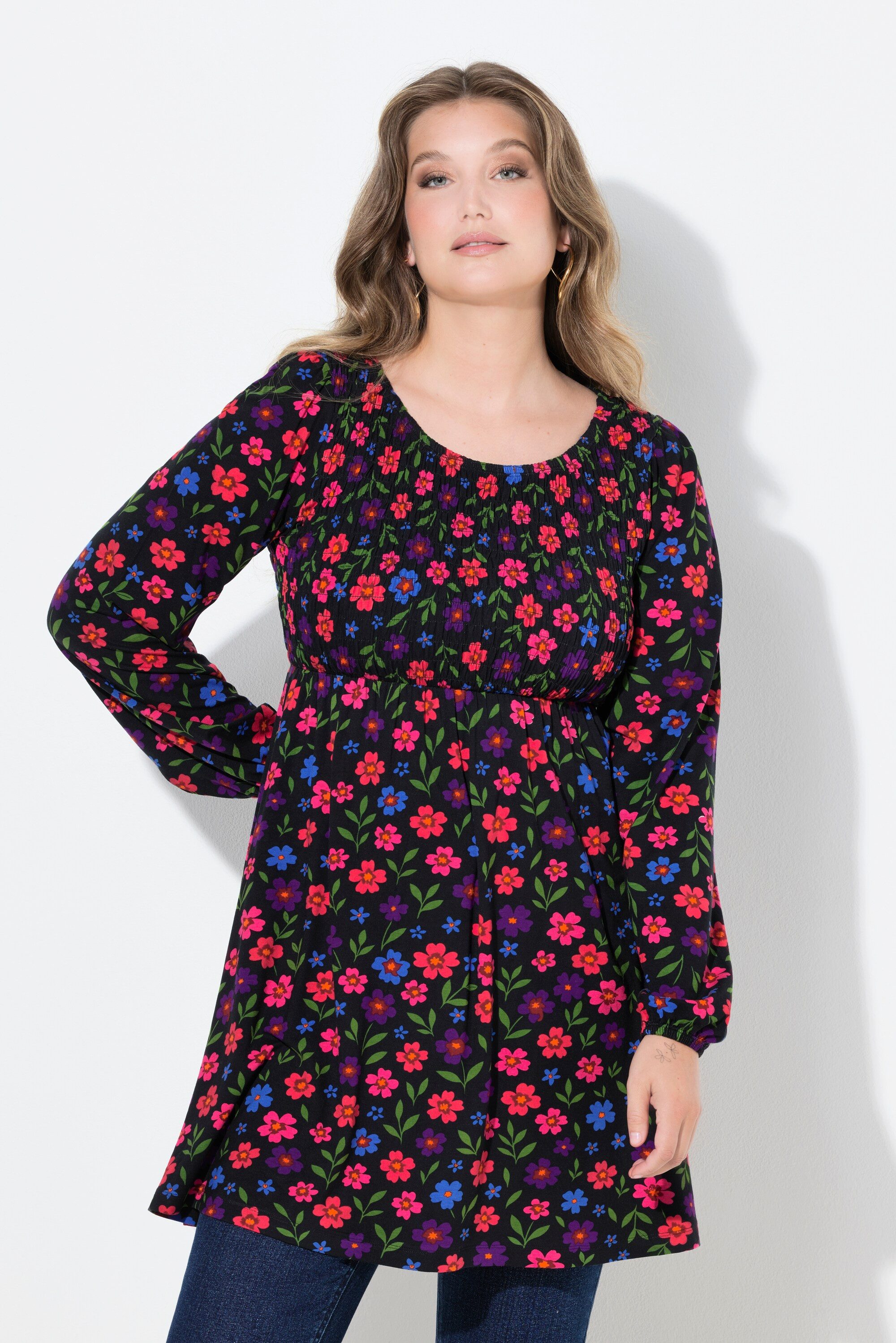 T-Shirt T-Shirt A-Linie gesmokte Büste Blumenmuster