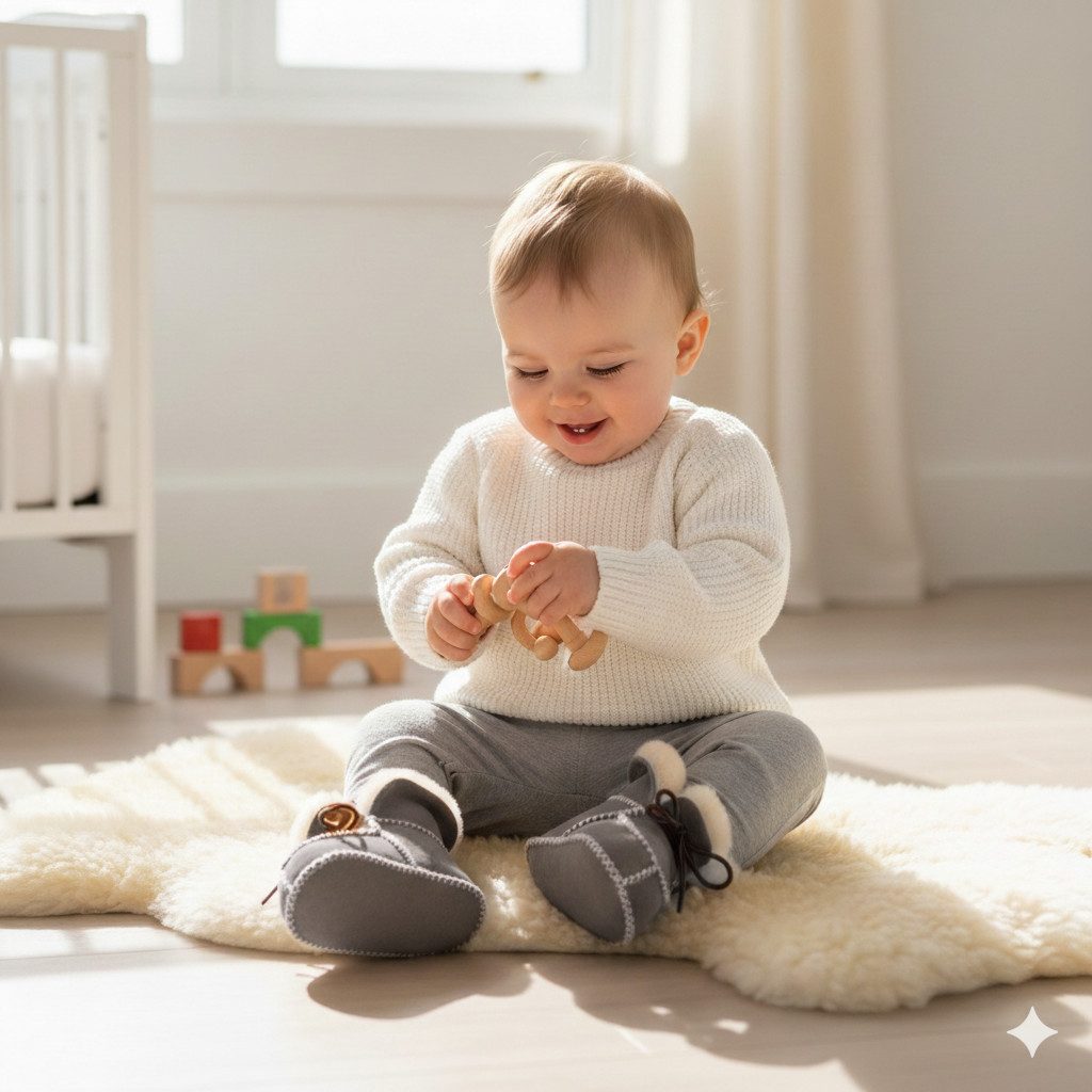 LIRA Deko Babyschuhe Lammfell Krabbelschuhe Winter Herbst bis 1 Jahr UNISEX Babystiefel (Babylammfellschuhe - Wärmend & atmungsaktiv) aus echtem Leder, Innenfutter: echte Schafwolle
