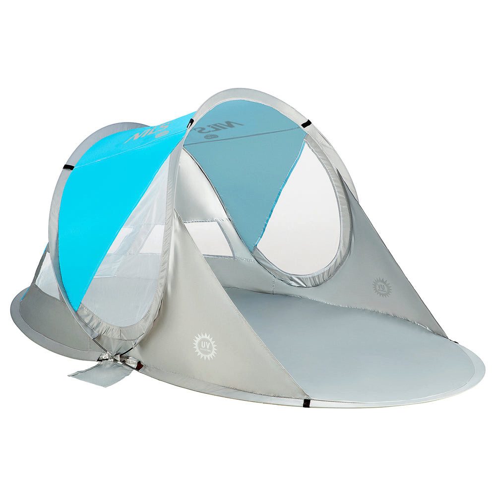 Nils Strandmuschel Strandzelt Sonnenschutz Familienzelt, (Spar-Set, 1 tlg., 200 x 120 cm faltbar), Pop-up, XXL-Größe, UV-Schutz, wasserdichter Boden