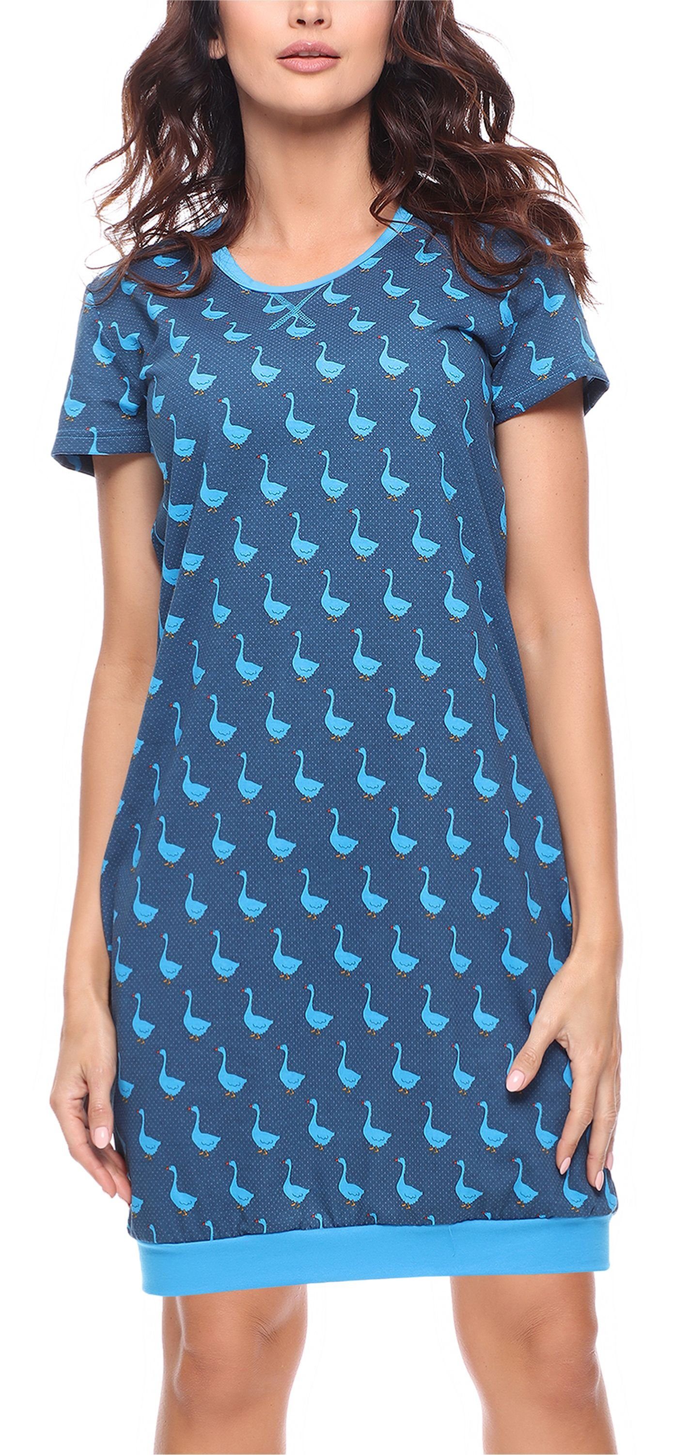 Merry Style Nachthemd Damen Nachthemd MS10-184 (1-tlg) Blaue Gans
