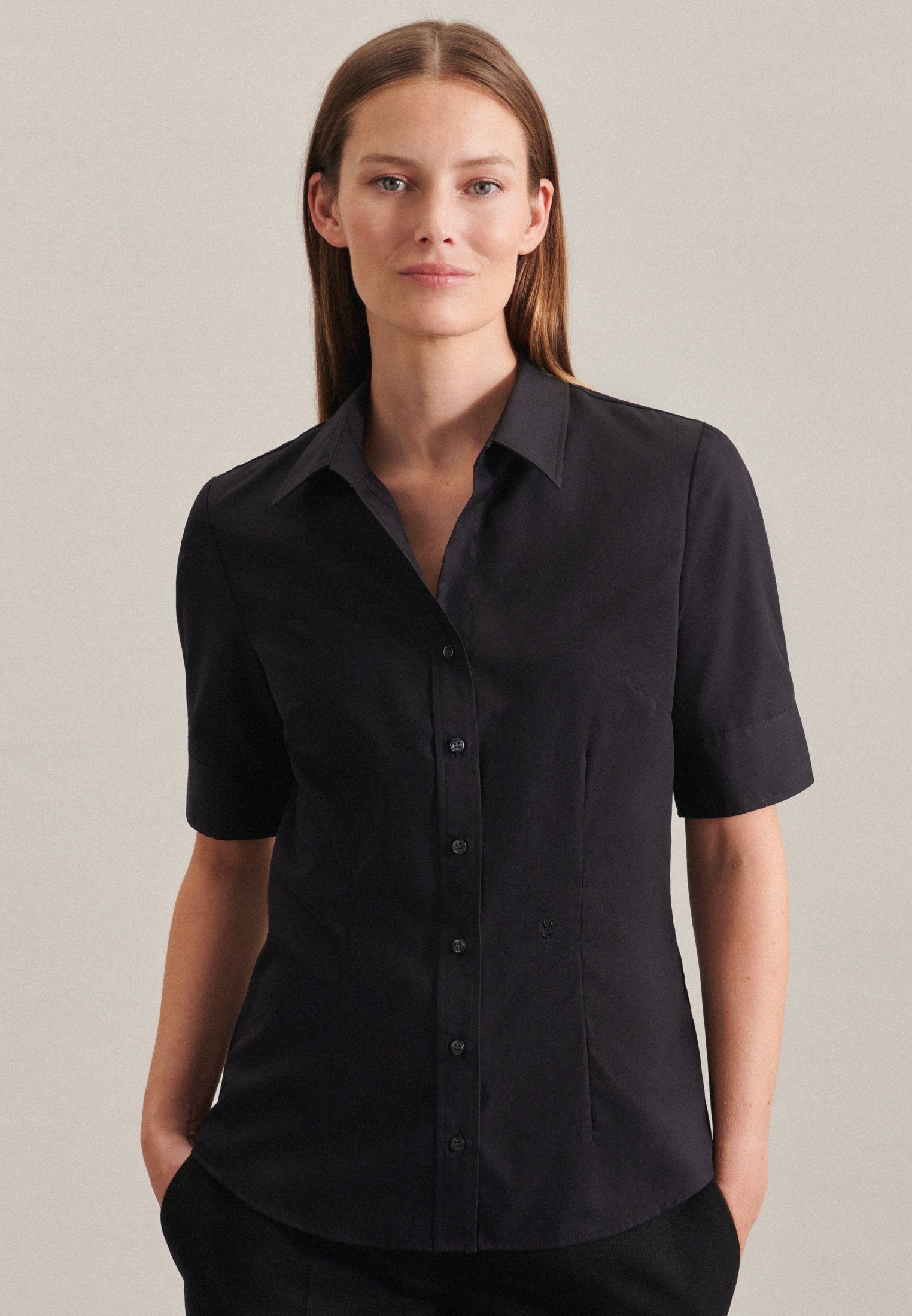 seidensticker Hemdbluse Schwarze Rose Kurzarm Kragen günstig online kaufen