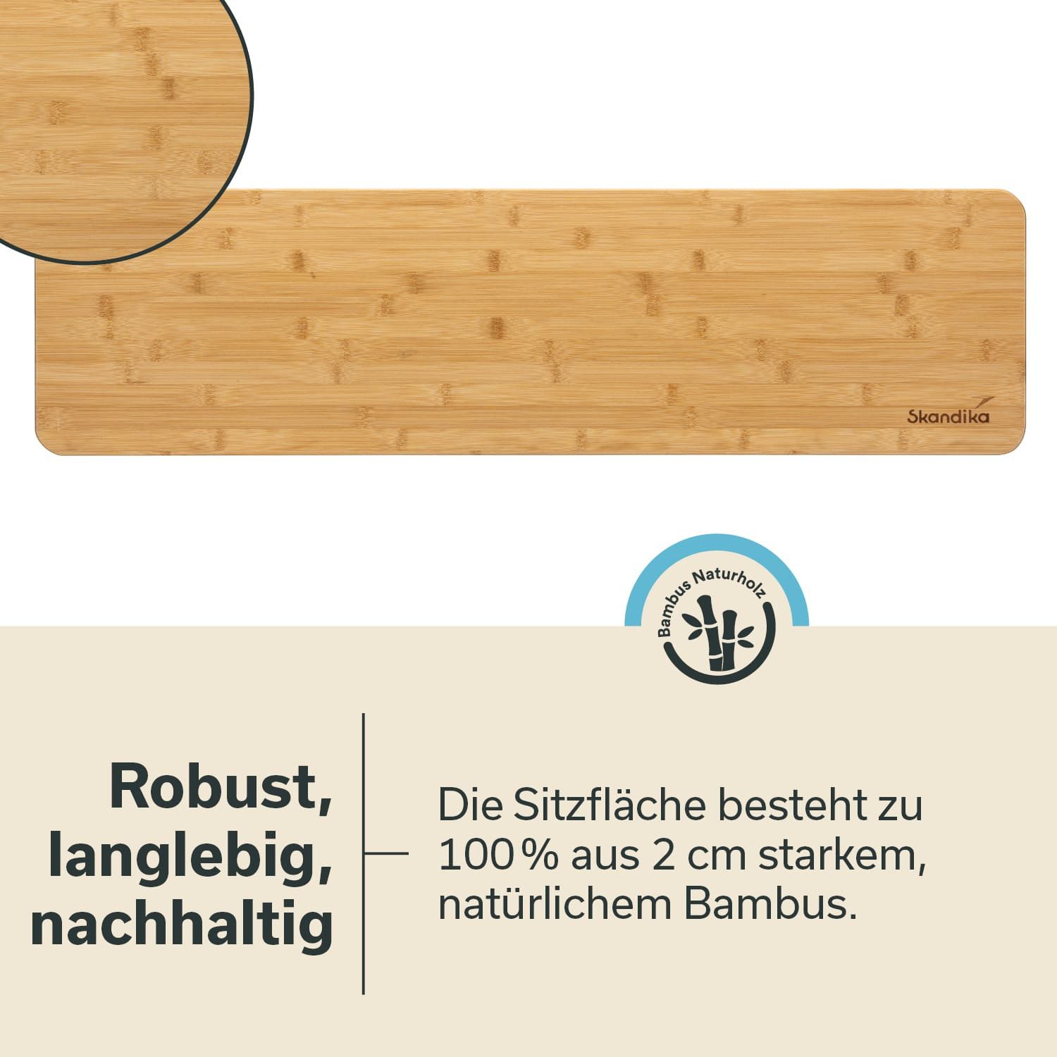Skandika Sitzbank Tobro Bambus, Campingbank, Gartenbank, Bierzeltbank, klappbar, faltbar, 100 x 27 x 39 cm, bis 200 kg belastbar, wetterfest, Tragetasche