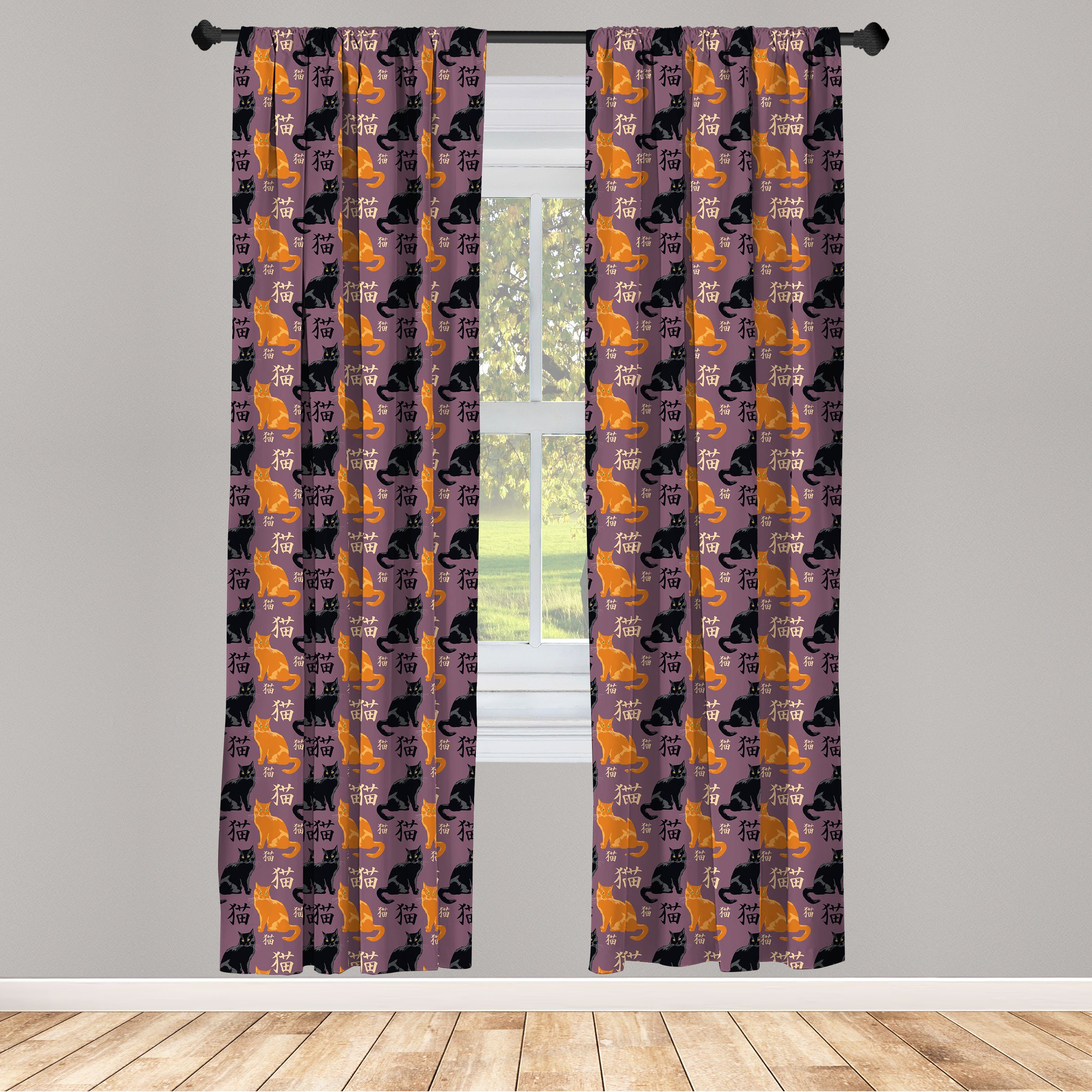 Gardine Vorhang für Wohnzimmer Schlafzimmer Dekor, Abakuhaus, Microfaser, japanische Katze Katzen-Liebhaber-Muster