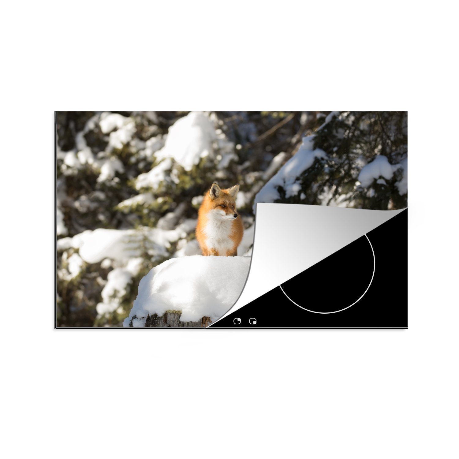 Schnee (1 küche, - MuchoWow für Induktionskochfeld Herdblende-/Abdeckplatte Baum, die Fuchs Ceranfeldabdeckung Schutz tlg), - 81x52 Vinyl, cm,
