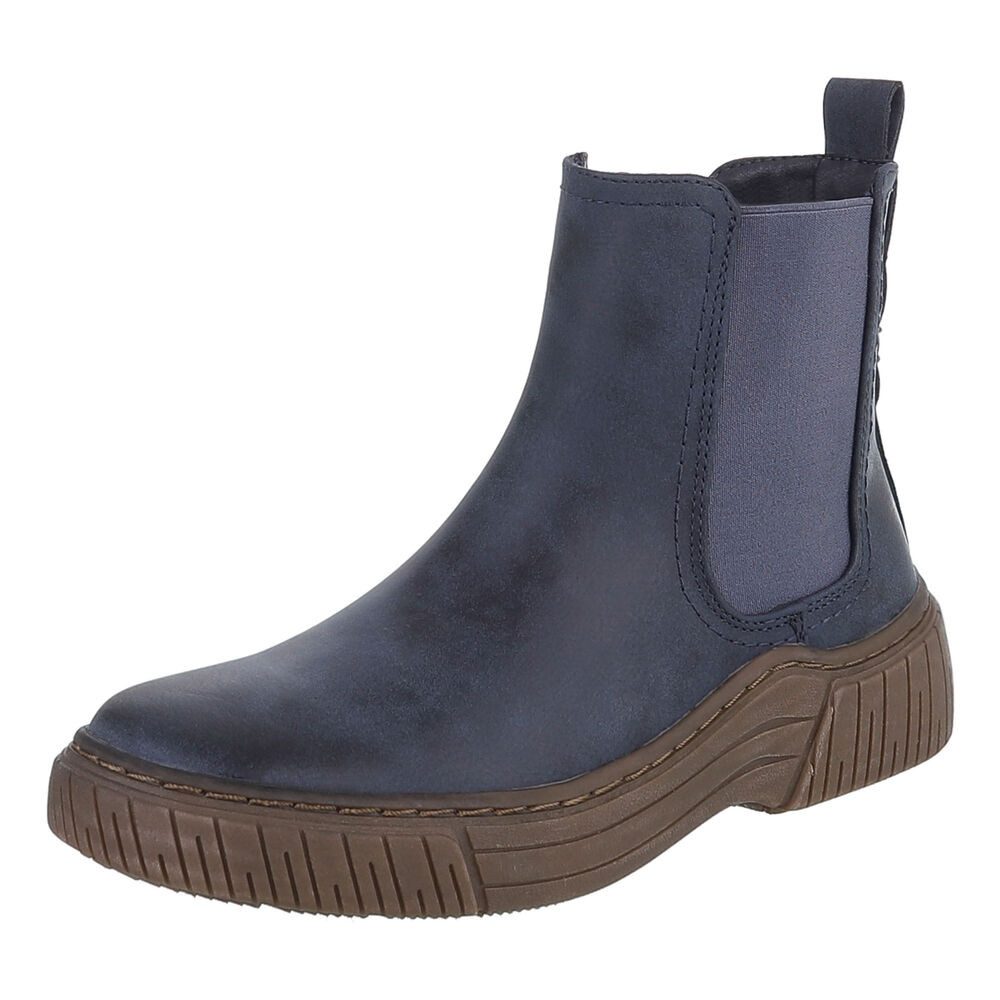 Ital-Design Damen Chelsea Boot mit Profilsohle für Alltag & Freizeit Stiefelette (92732137) Flach Chelsea Boots in Dunkelblau