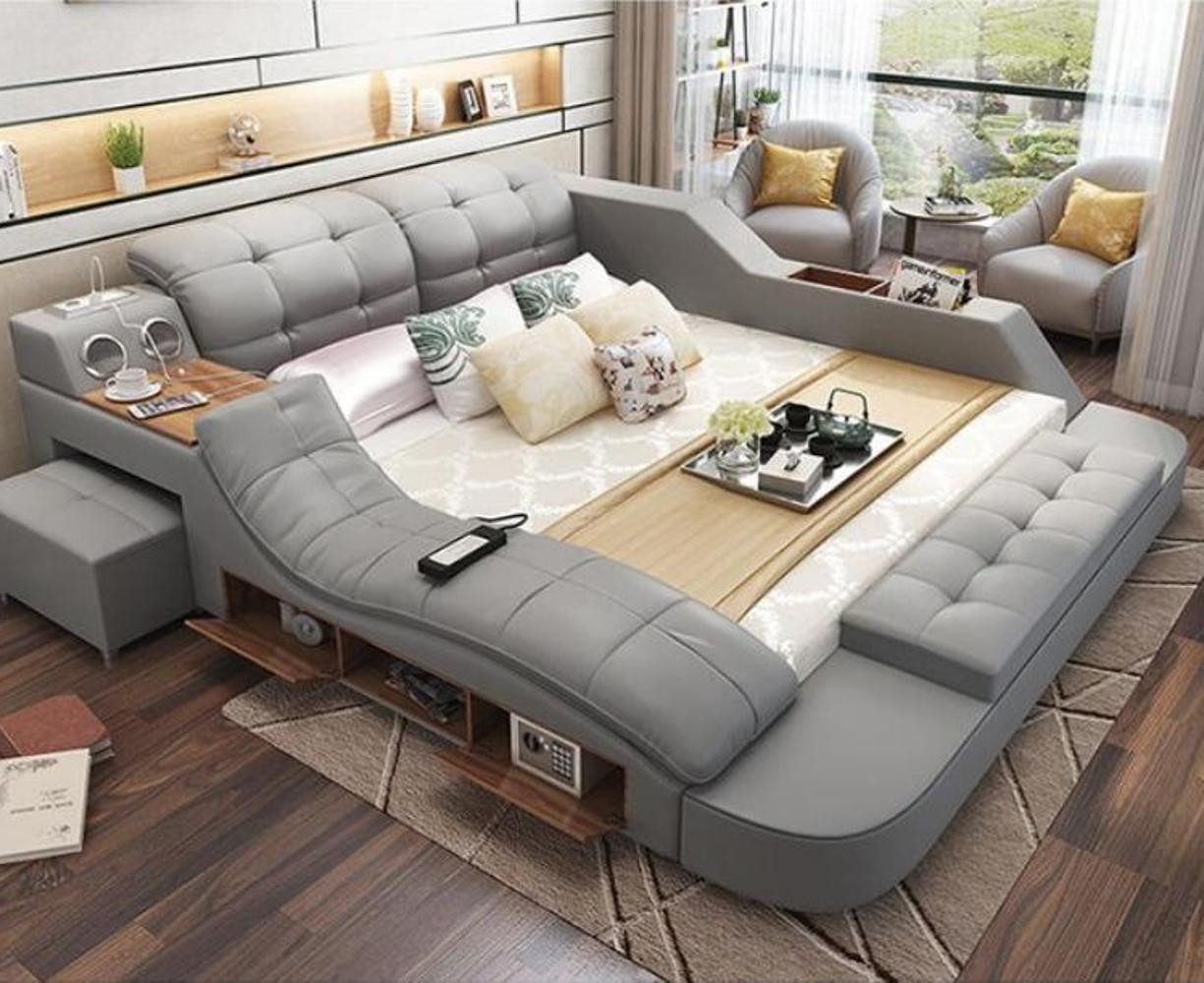 Xlmoebel Multimediabett Multifunktionales Lederpolster-Bett mit elegantem Design (1-tlg., Multifunktions Bett), Hergestellt in Europa