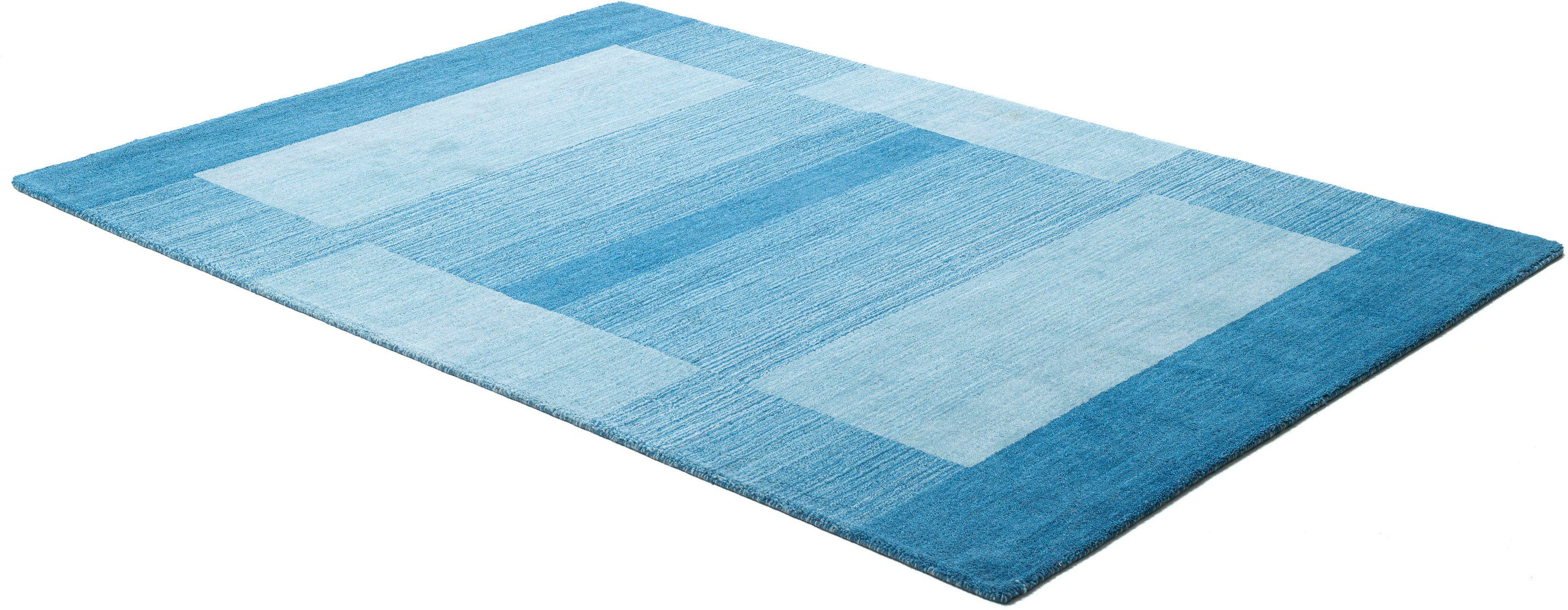 Gabbeh rechteckig, reine blau Höhe: Schurwolle, Teppich, handgewebt, mit THEKO, Wollteppich 9 Wohnzimmer Super, Handweb mm, Bordüre,