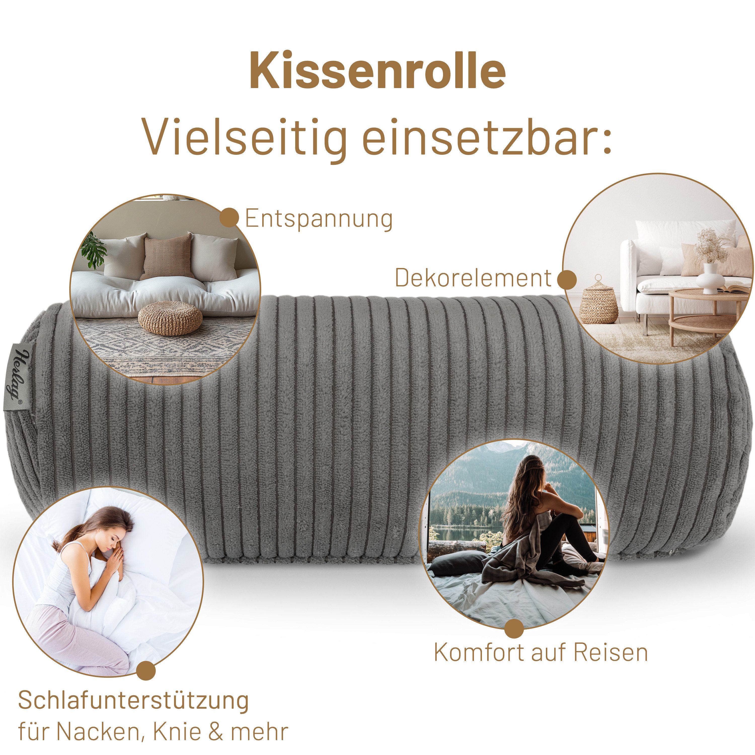 Herlag Nackenrolle Kissenrolle Sofarolle ELLA, 65x20cm oder 40x15cm, 9 Farben, Wohnzimmer, Schlafzimmer – Bild 5 von 5