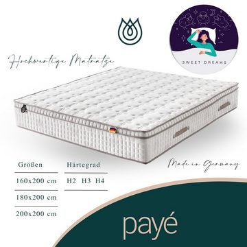 payé Boxspringbett Flair - 180x200cm - Weiß Creme - mit H4 Federkernmatratze Kopfteil fürs Schlafzimmer (Skandi Optik)