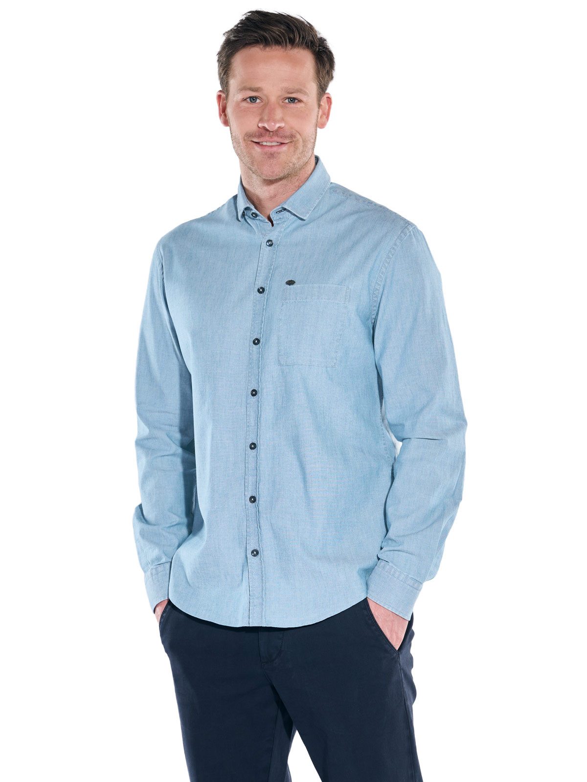 Engbers Langarmhemd Herren Helles Jeanshemd, Mittelblau