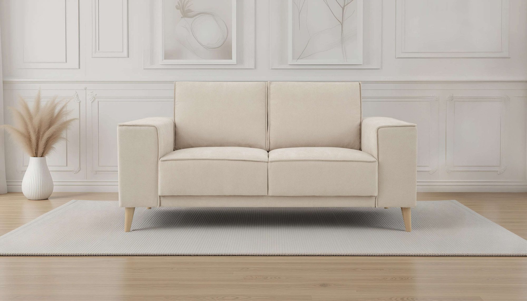 OTTO home 2-Sitzer Oland Skandi, weicher Chenille-Stoff, 164 cm, Wellenunterfederung, Skandi-Design, Massivholzfüße