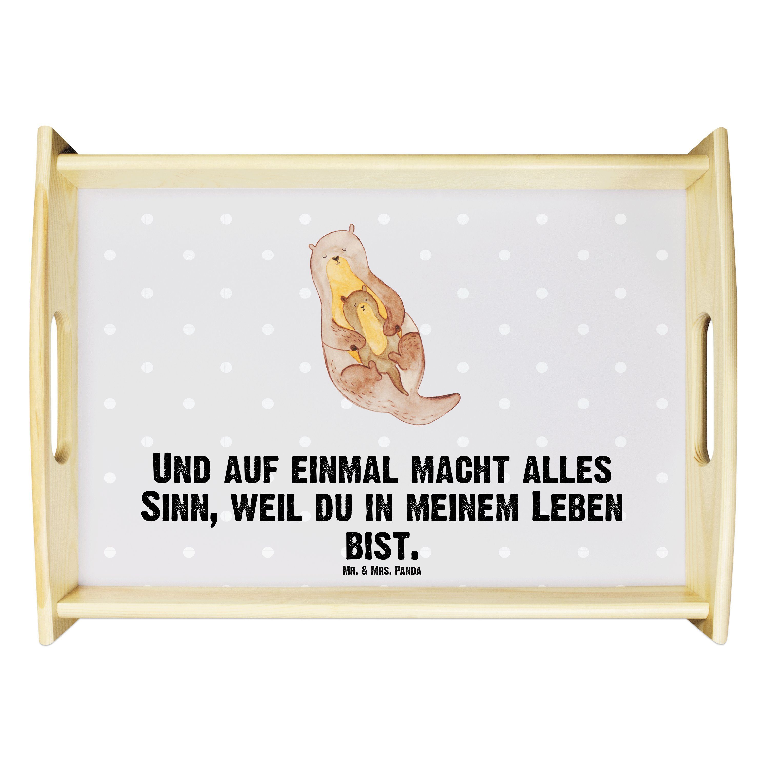 Mr. & Mrs. Panda Tablett Otter mit Kind - Grau Pastell - Geschenk, Holztablett, Mutter, Geburt, Echtholz lasiert, (1-tlg)