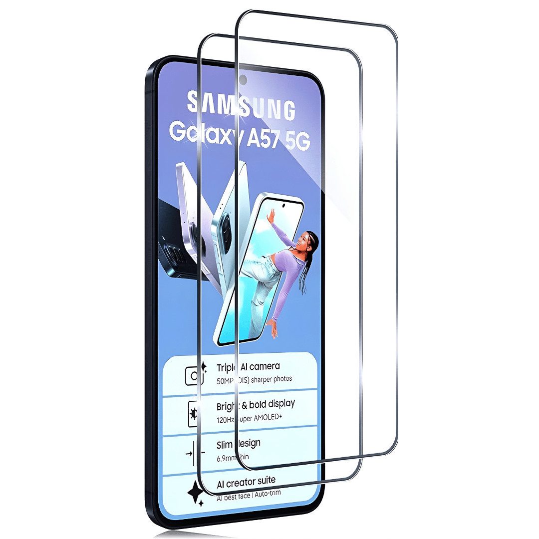 SmartUP Displayschutzglas 2X Schutzglas für Samsung Galaxy A57 5G Display Panzerfolie Full 9H für Samsung Galaxy A57 5G, 2 Stück, Rundumschutz, passgenaue Verarbeitung