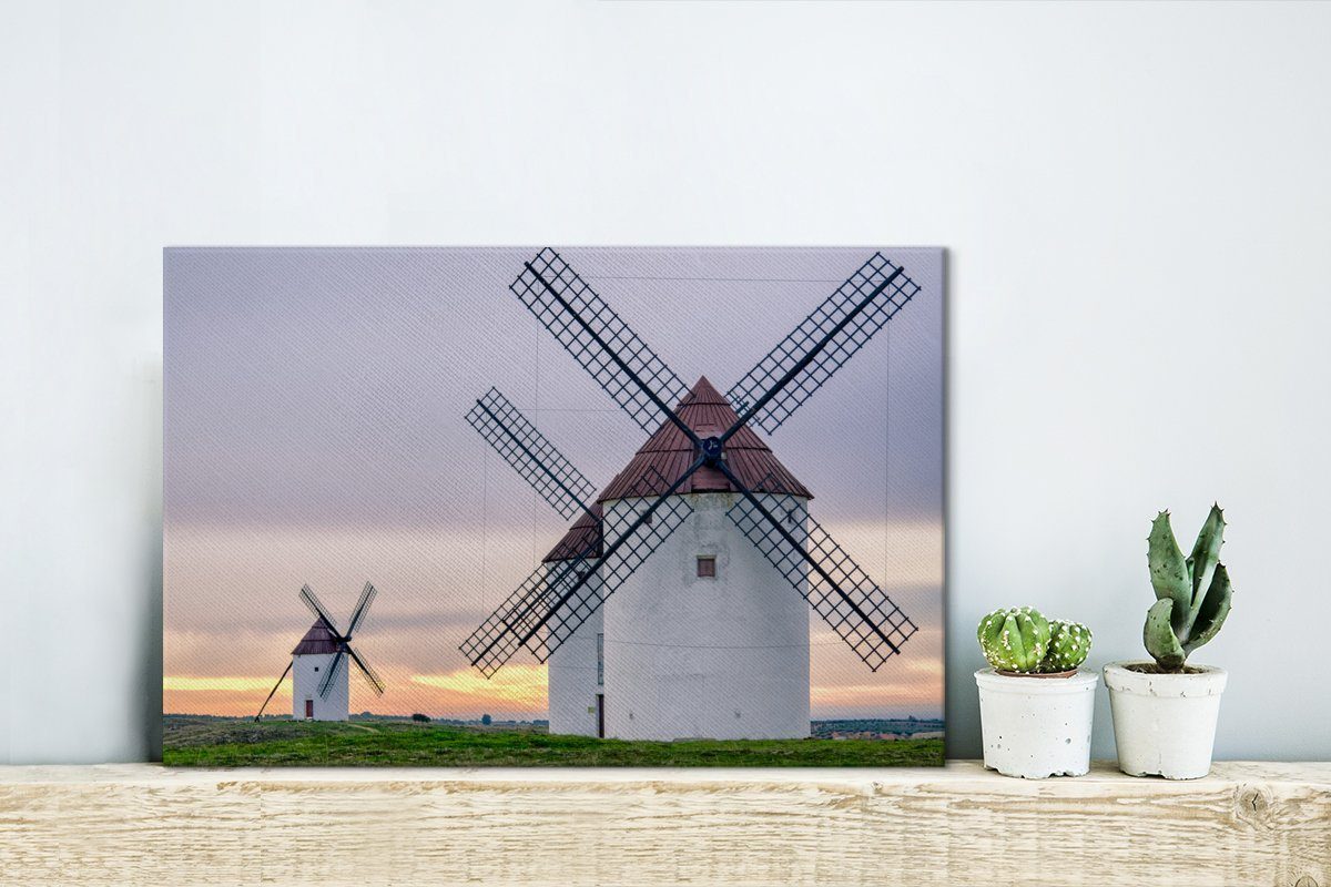 OneMillionCanvasses® Leinwandbild Die Mühlen Leinwandbilder, (1 Don St), cm 30x20 Quijote, Wanddeko, Aufhängefertig, des Wandbild