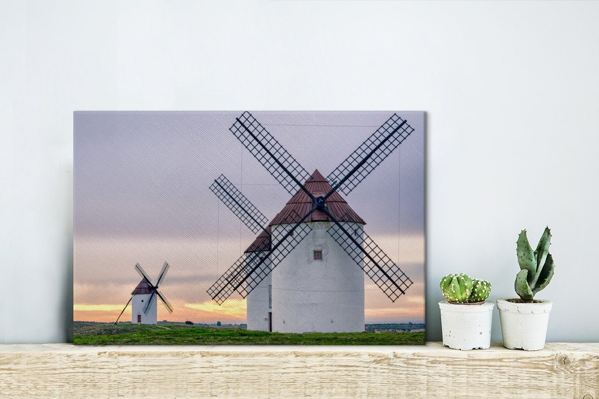 OneMillionCanvasses® Leinwandbild Die Aufhängefertig, St), cm Quijote, Wandbild Leinwandbilder, Don Wanddeko, 30x20 des (1 Mühlen