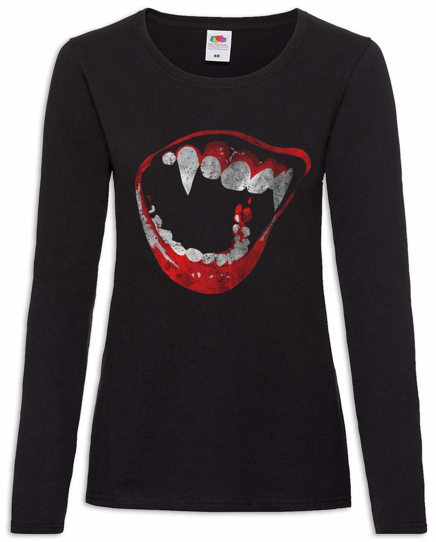 Langarmshirt Bite Damen Langarmshirt Vampir Blut True Gebiss Zähne Biss Bite Teeth