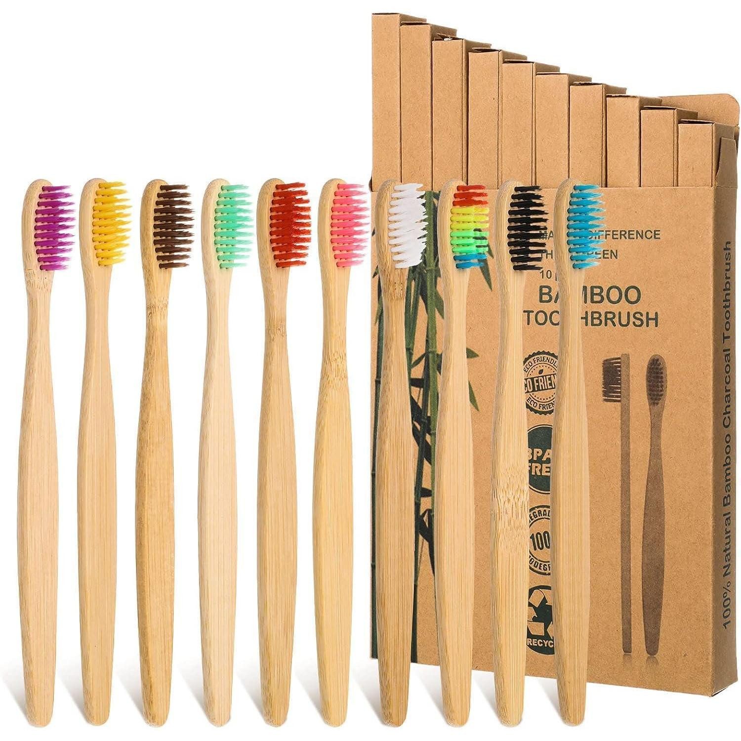 LuxusKollektion Zahnbürste 10er Pack Bambus Zahnbürsten Mittelharte Borsten umweltfreundlich