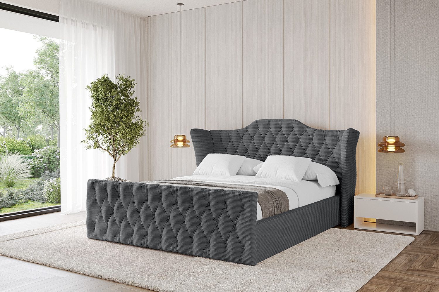 ALTDECOR Polsterbett ZORAN-Z (Polsterbett mit Bettkasten und Lattenrost, Boxbett mit Matratze), Doppelbett mit Stauraum, Bett mit Kopfteil
