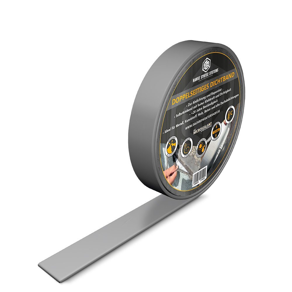 Hanse Syntec Systems Dichtungsband HSS Doppelseitiges Dichtband (2,5cm x 5m) grau, wasserdicht, Rolle 5m und 1,5mm Stärke