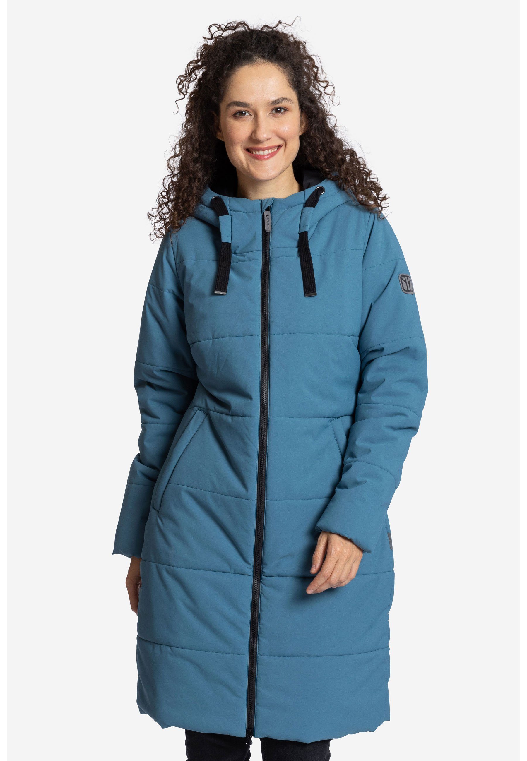 Elkline Winterjacke Comfort 2-Wege-Reißverschluss blue langer leichter Mantel, coral
