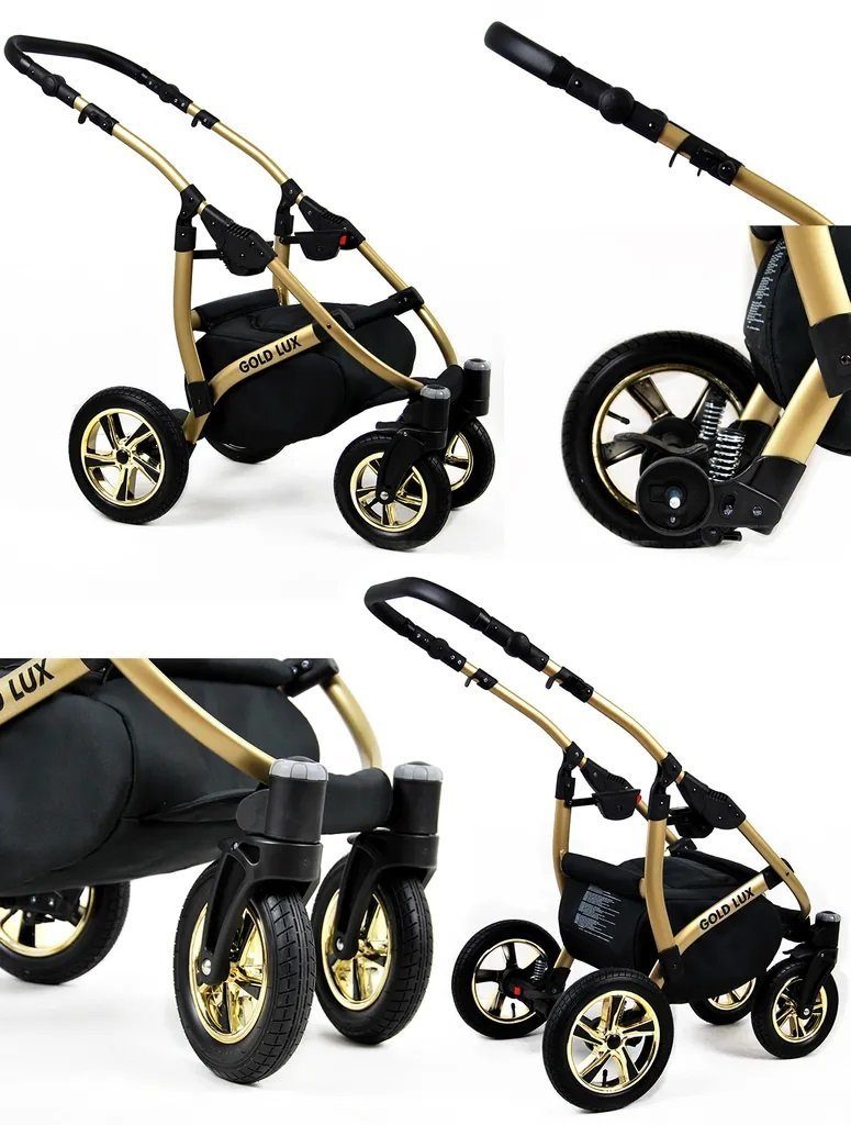 Kinder Kinderwagen Raf-Pol Kombi-Kinderwagen Kinderwagen Gold Lux Alu Chocolate,3in1- Set Wanne Buggy Babyschale Autositz mit Zu