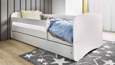 Bjird Kinderbett Weiß 140x70 160x80 180x80, inklusive Schublade und verstellbaren Rausfallschutz