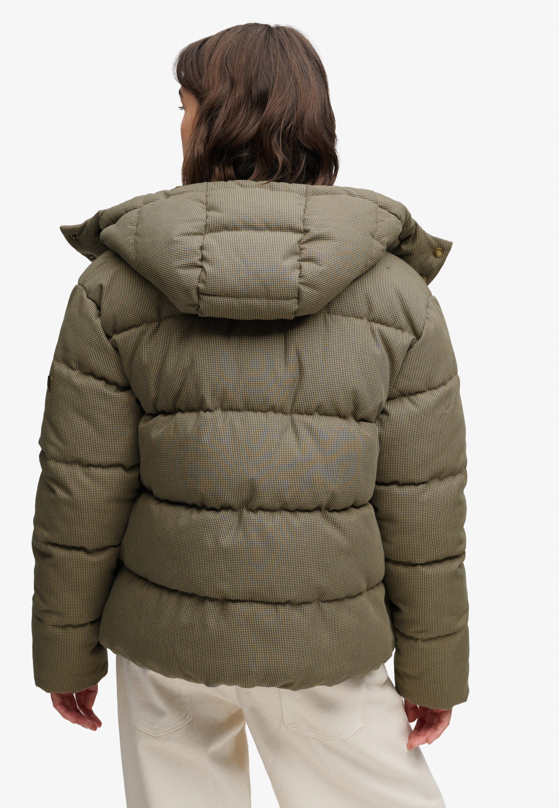 Superdry Steppjacke PREMIUM HOOD CHECK PUFFER JKT Materialmix, relaxed fit, außen aus Webstoff mit Hahnentritt-Muster – Bild 4 von 5
